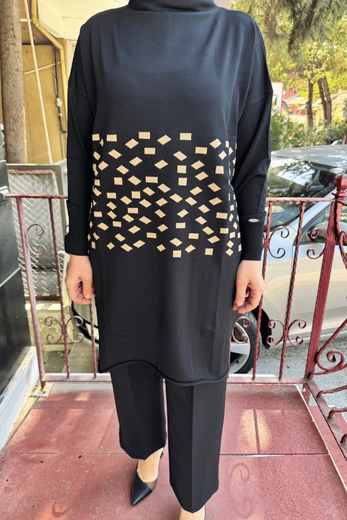 MissWhence Damalı Triko Tunik Camel Miss242