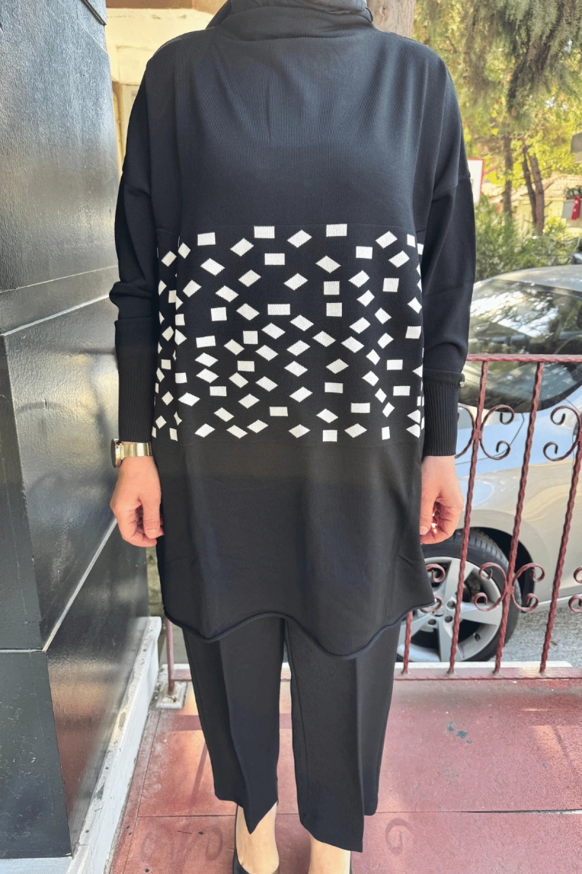MissWhence Checked Knit Tunic Cream Miss242