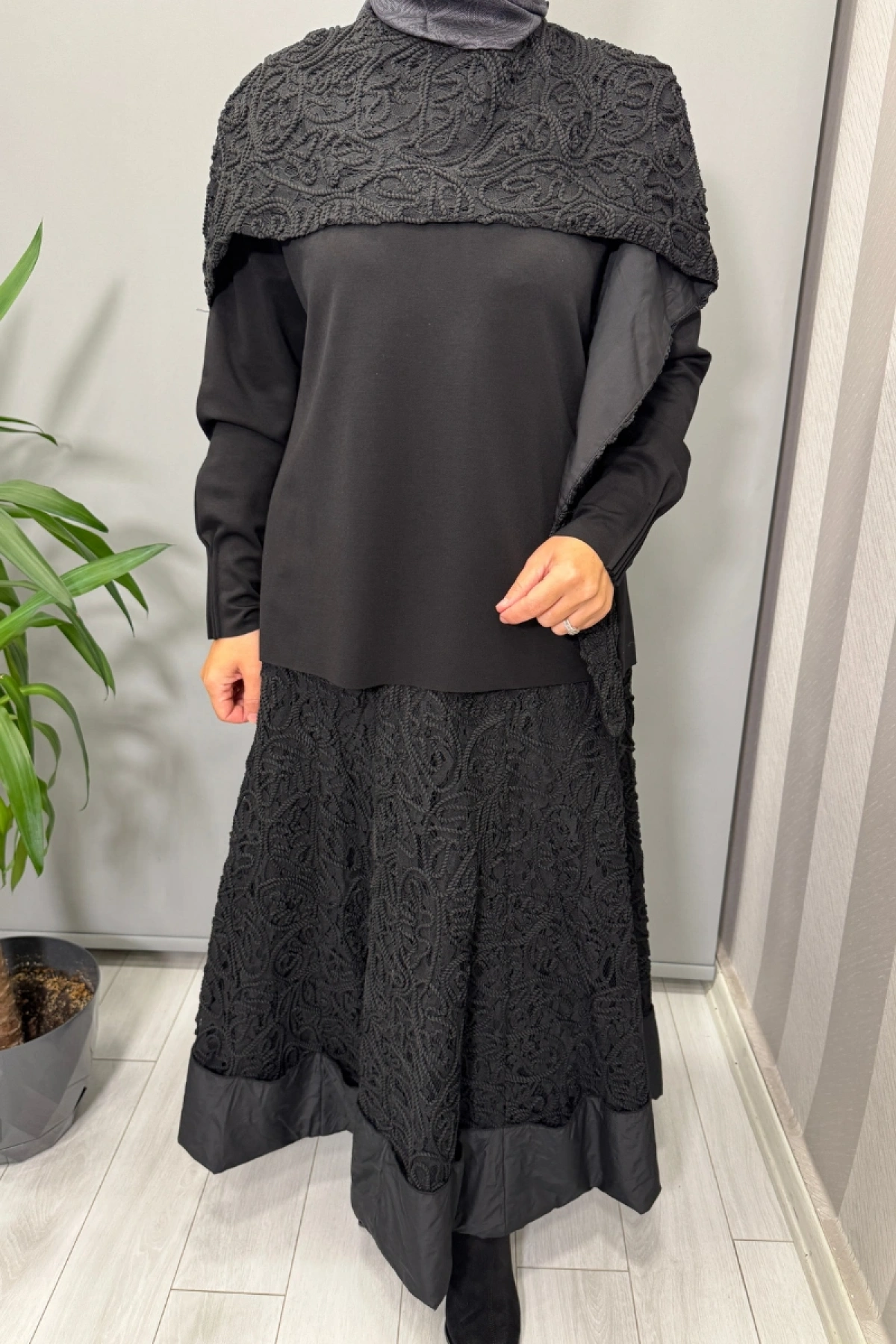 Misswhence Dantelli Etek Bluz Takım Siyah 38219