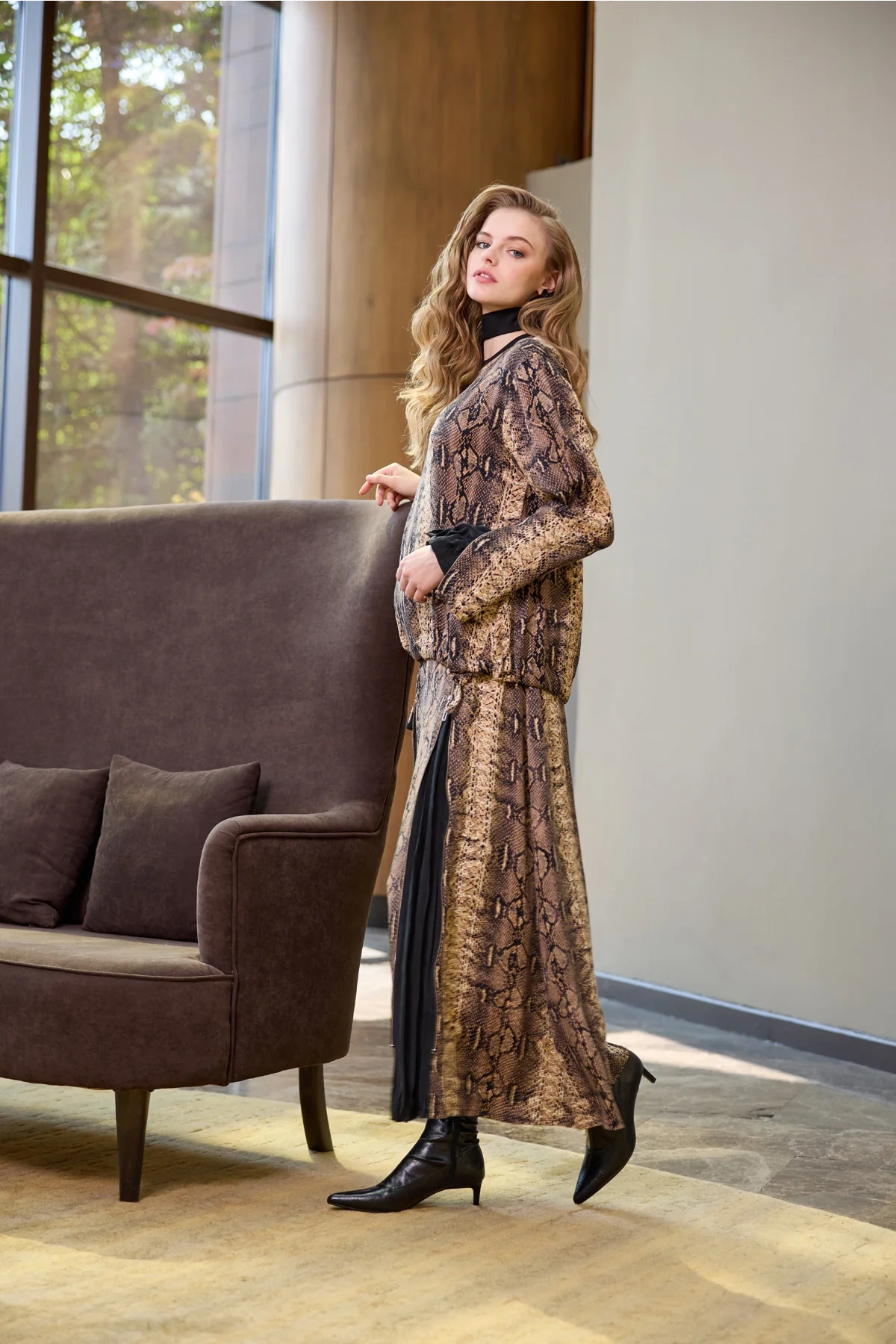 Misswhence Desenli Etek Takım Desenli Siyah 38003