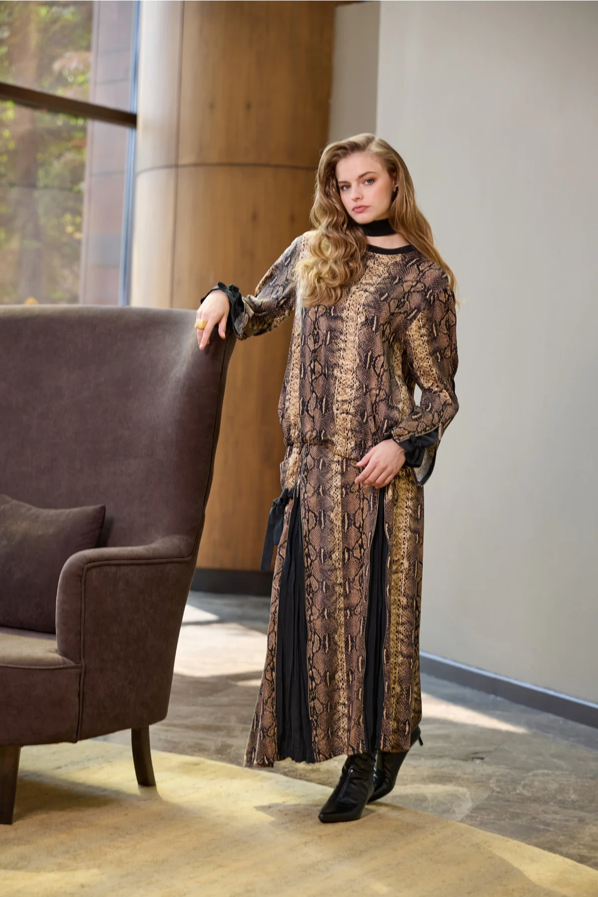 Misswhence Desenli Etek Takım Desenli Siyah 38003