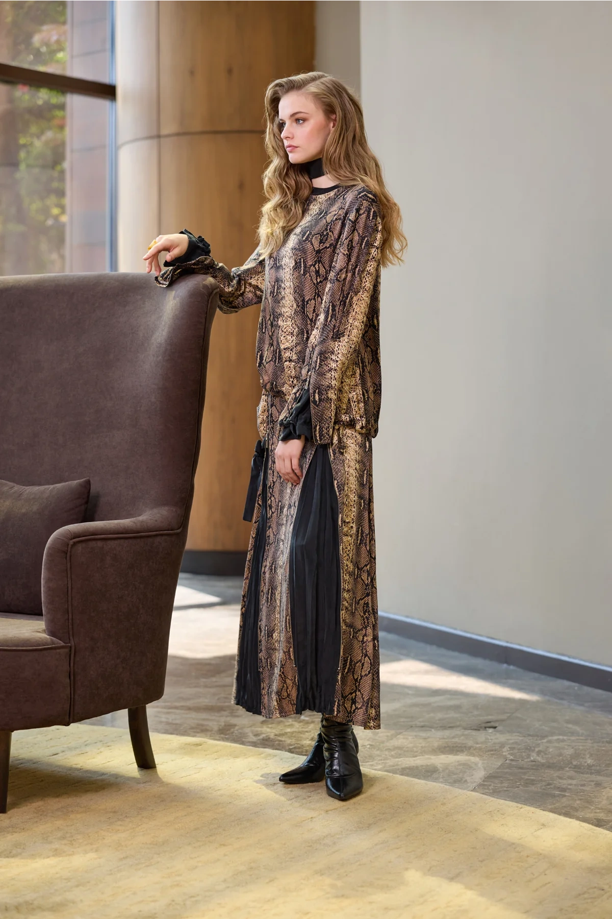 Misswhence Desenli Etek Takım Desenli Siyah 38003