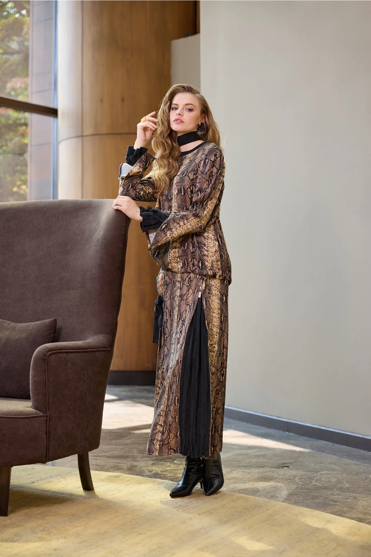 Misswhence Desenli Etek Takım Desenli Siyah 38003