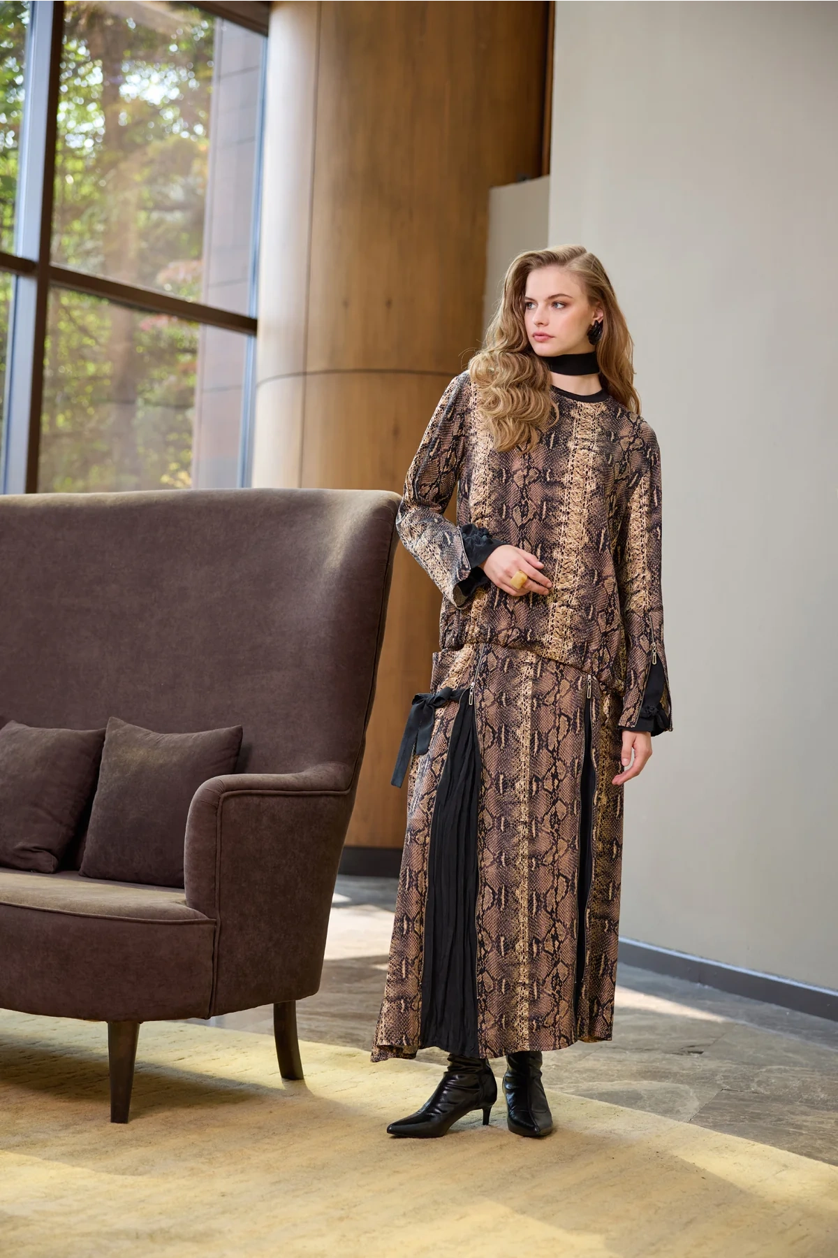 Misswhence Desenli Etek Takım Desenli Siyah 38003