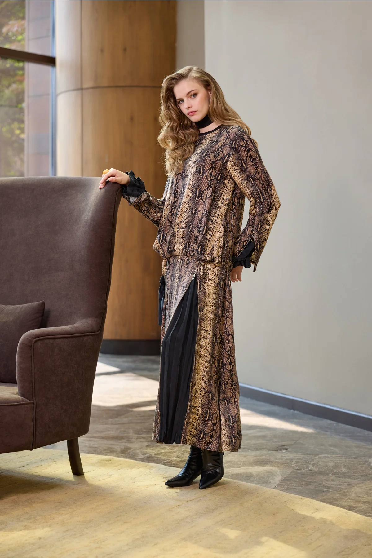 Misswhence Desenli Etek Takım Desenli Siyah 38003