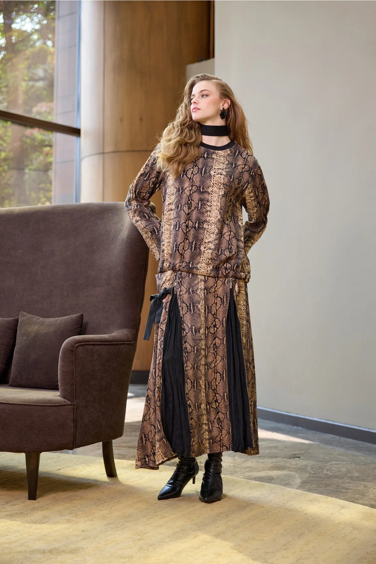 Misswhence Desenli Etek Takım Desenli Siyah 38003