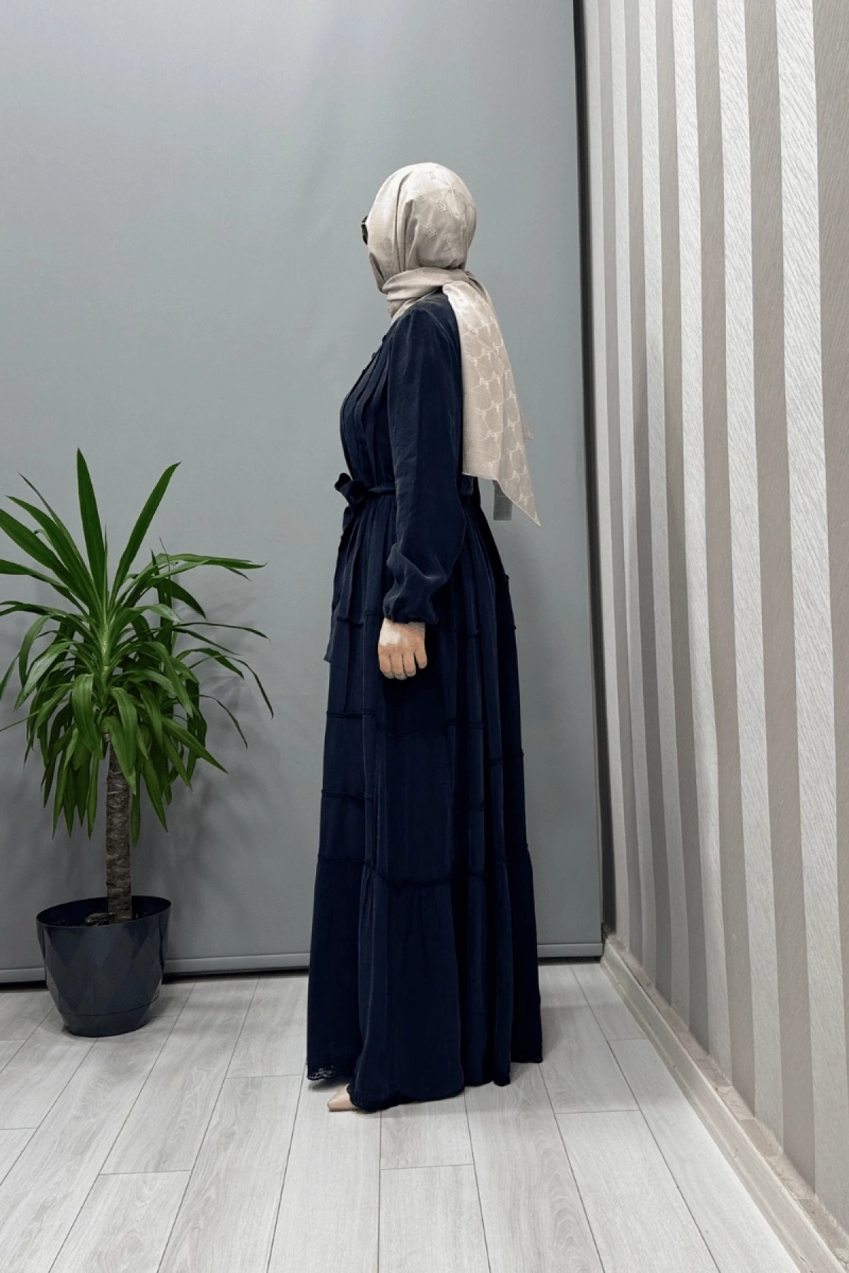 Misswhence الزر تفصيل فستان ثقيل كوبرا أزرق 37809