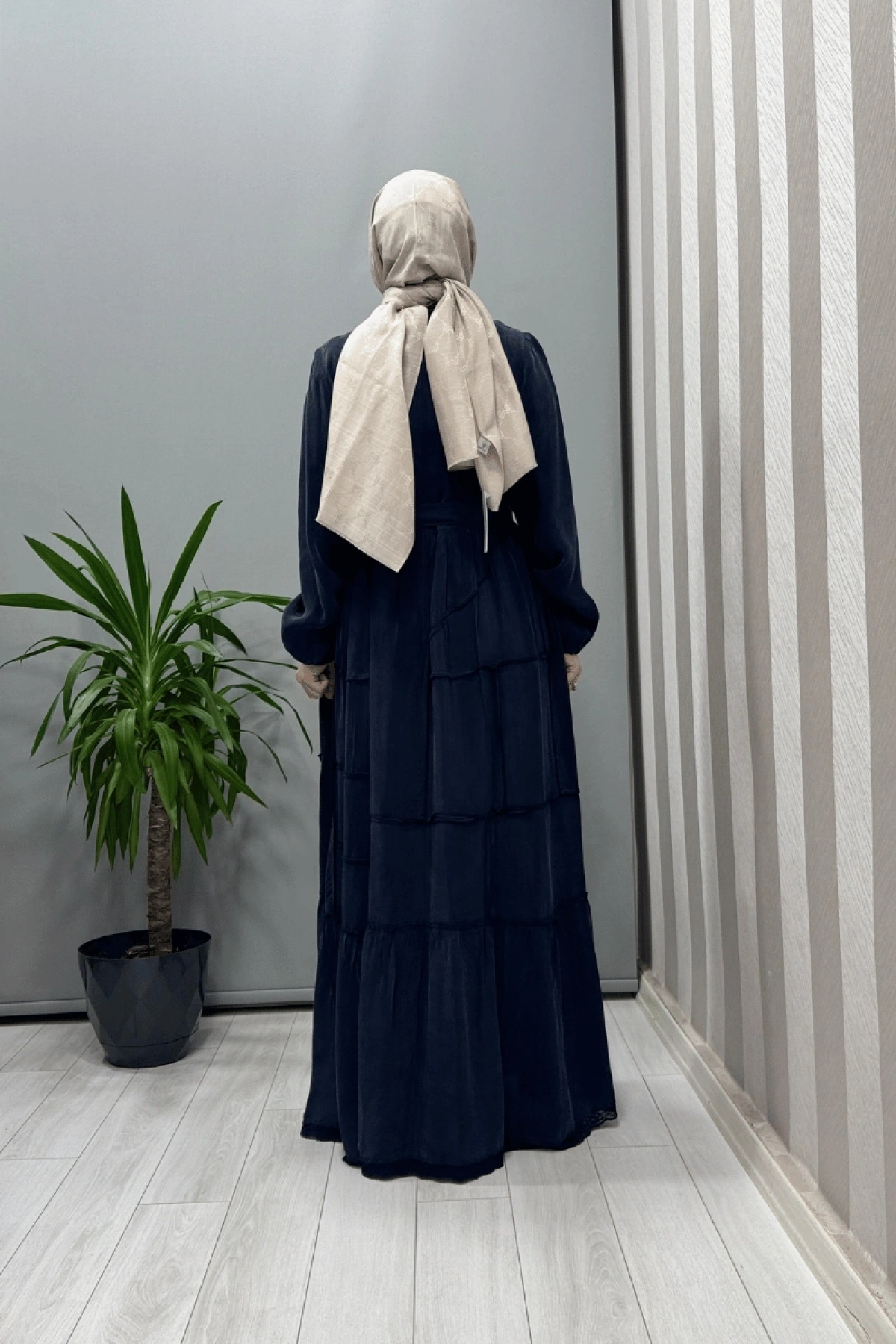 Misswhence الزر تفصيل فستان ثقيل كوبرا أزرق 37809