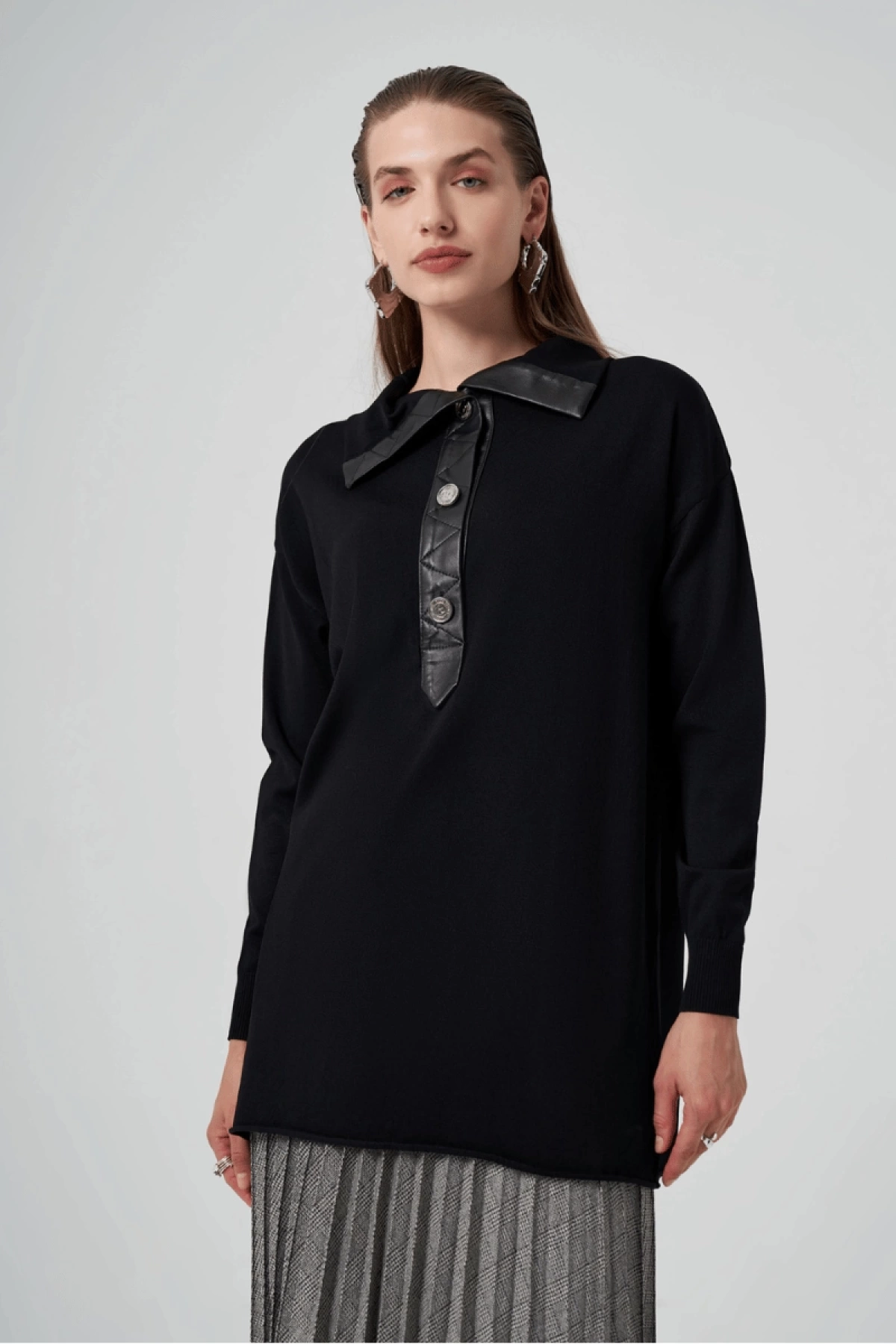 MissWhence Düğmeli Triko Tunik Siyah 36016