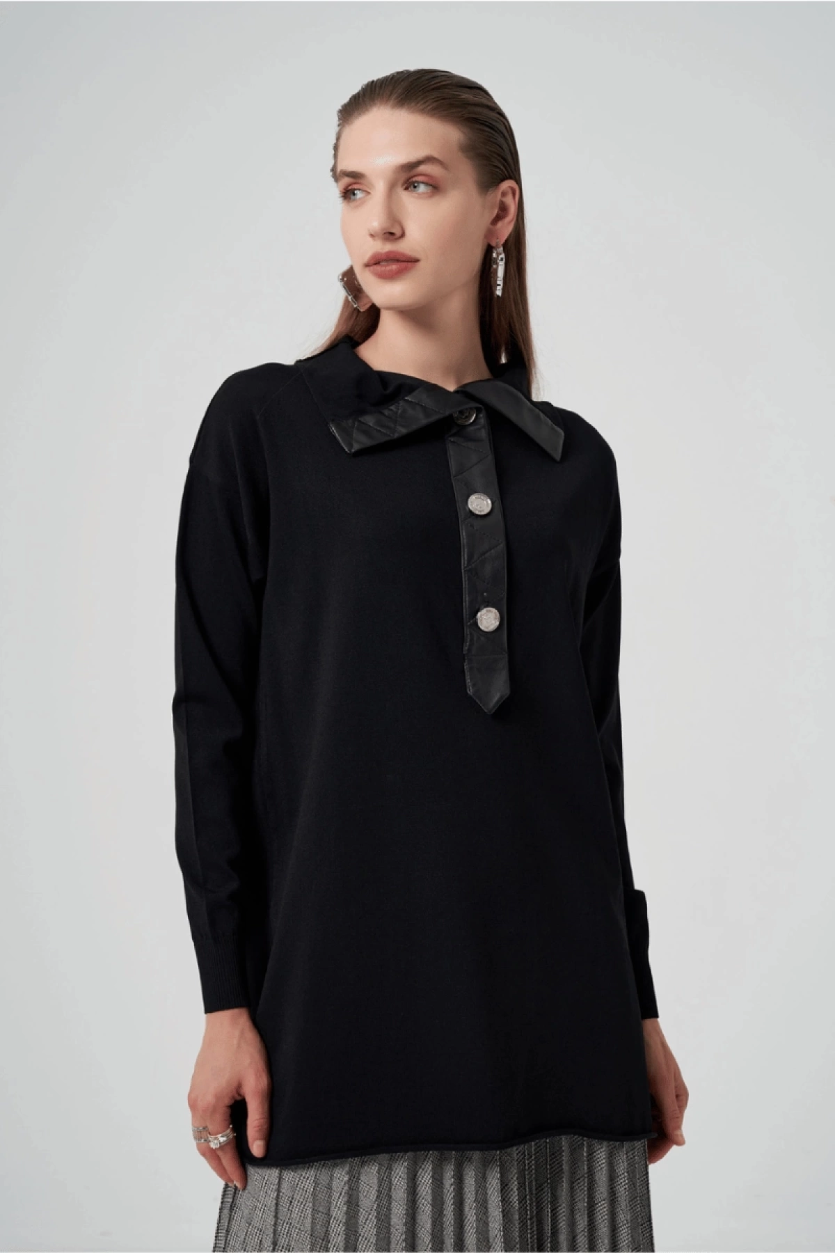 MissWhence Düğmeli Triko Tunik Siyah 36016