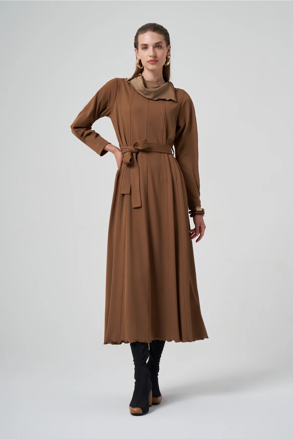 Misswhence Fermuar Detaylı Elbise Camel 38803