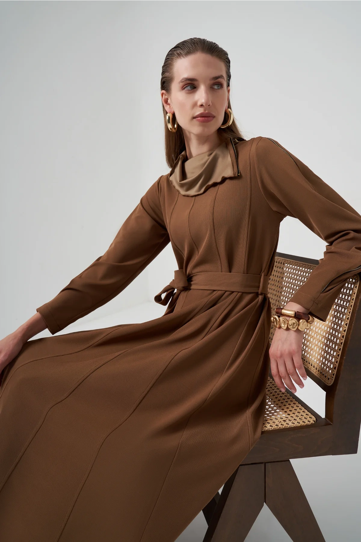 Misswhence Fermuar Detaylı Elbise Camel 38803