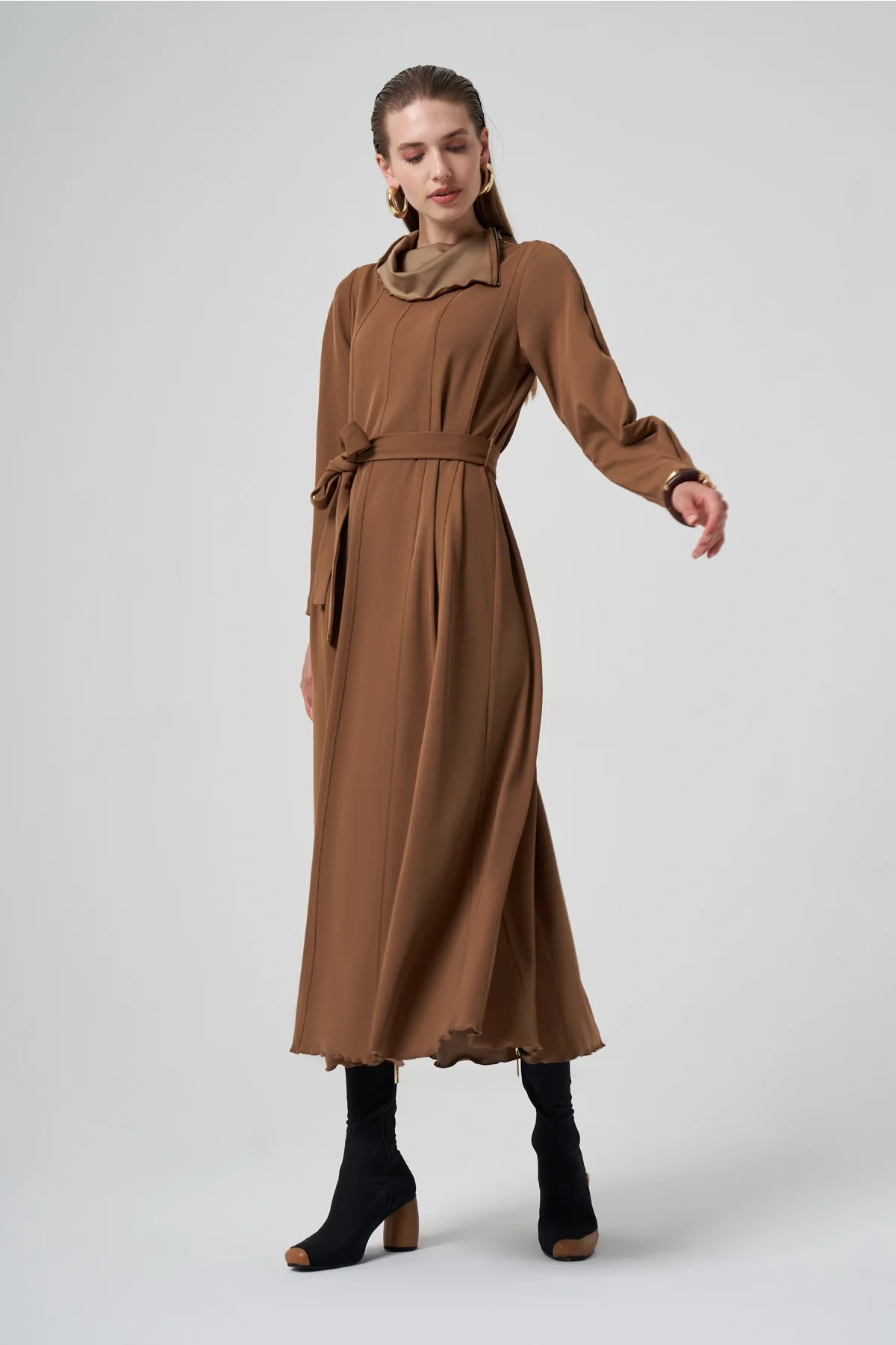 Misswhence Fermuar Detaylı Elbise Camel 38803