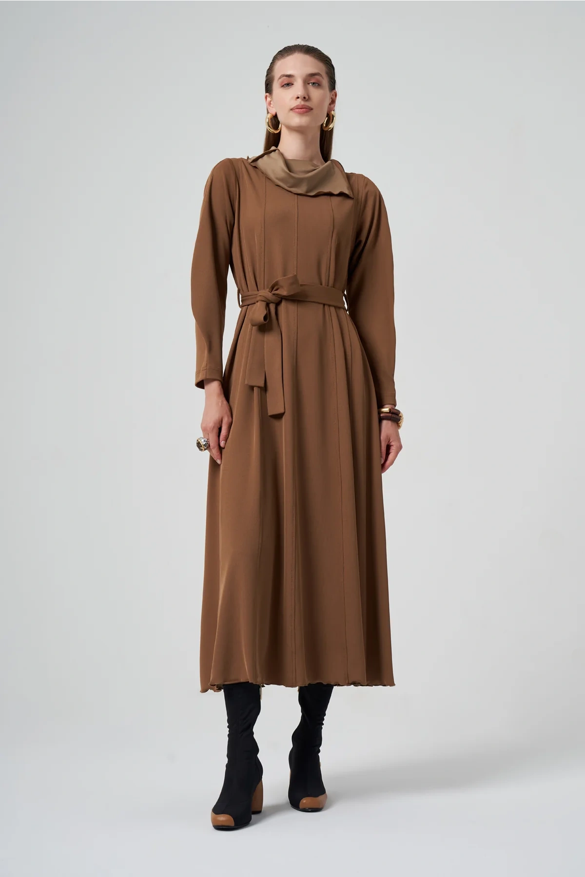 Misswhence Fermuar Detaylı Elbise Camel 38803
