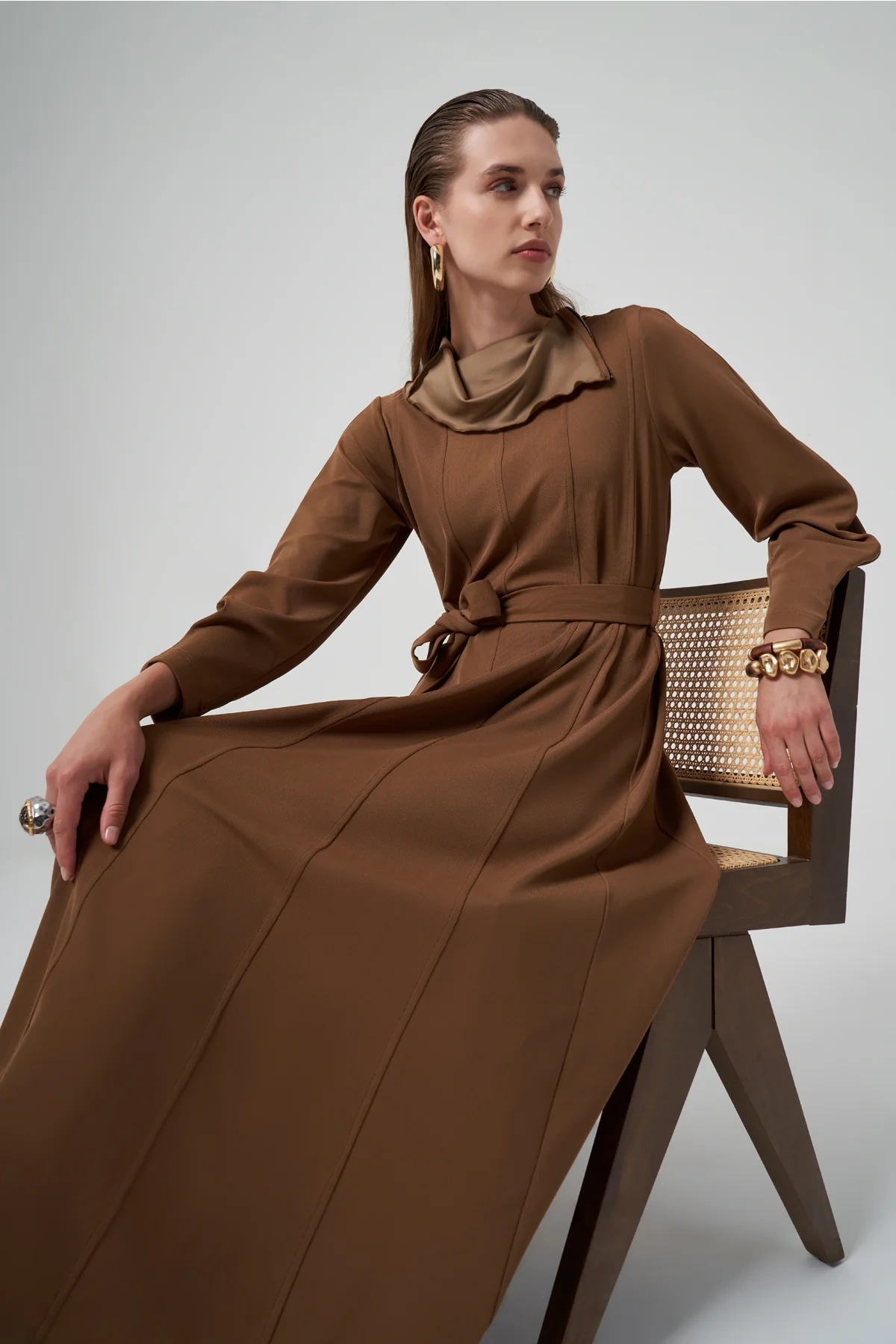 Misswhence Fermuar Detaylı Elbise Camel 38803
