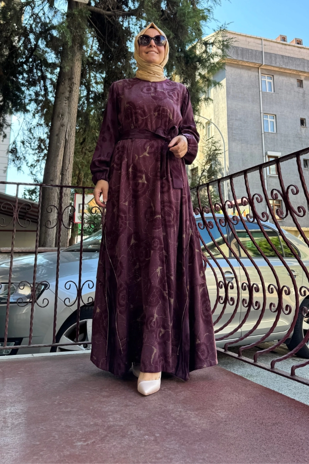 MissWhence Fermuar Detaylı İpek Elbise Bordo 36826
