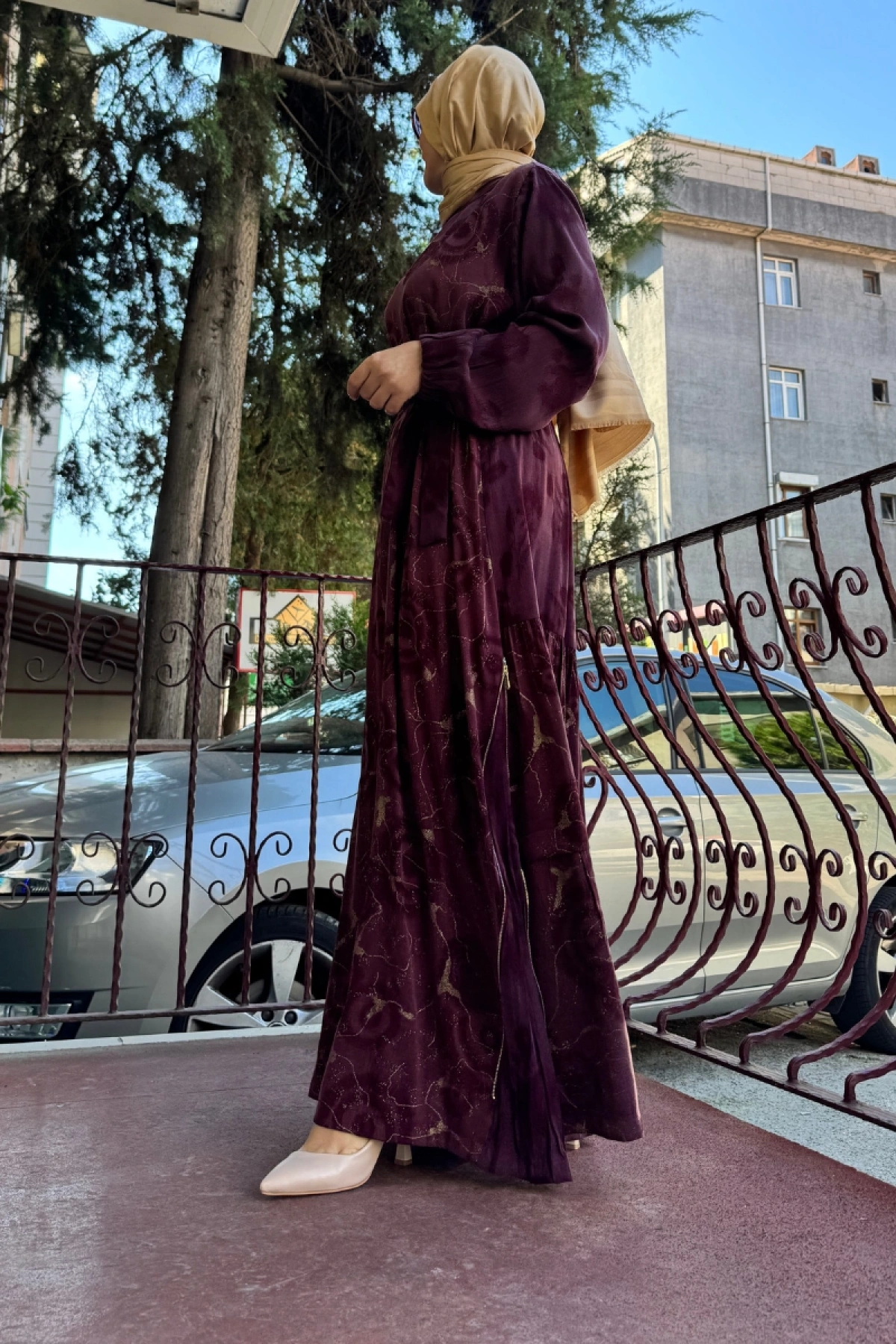 MissWhence Fermuar Detaylı İpek Elbise Bordo 36826