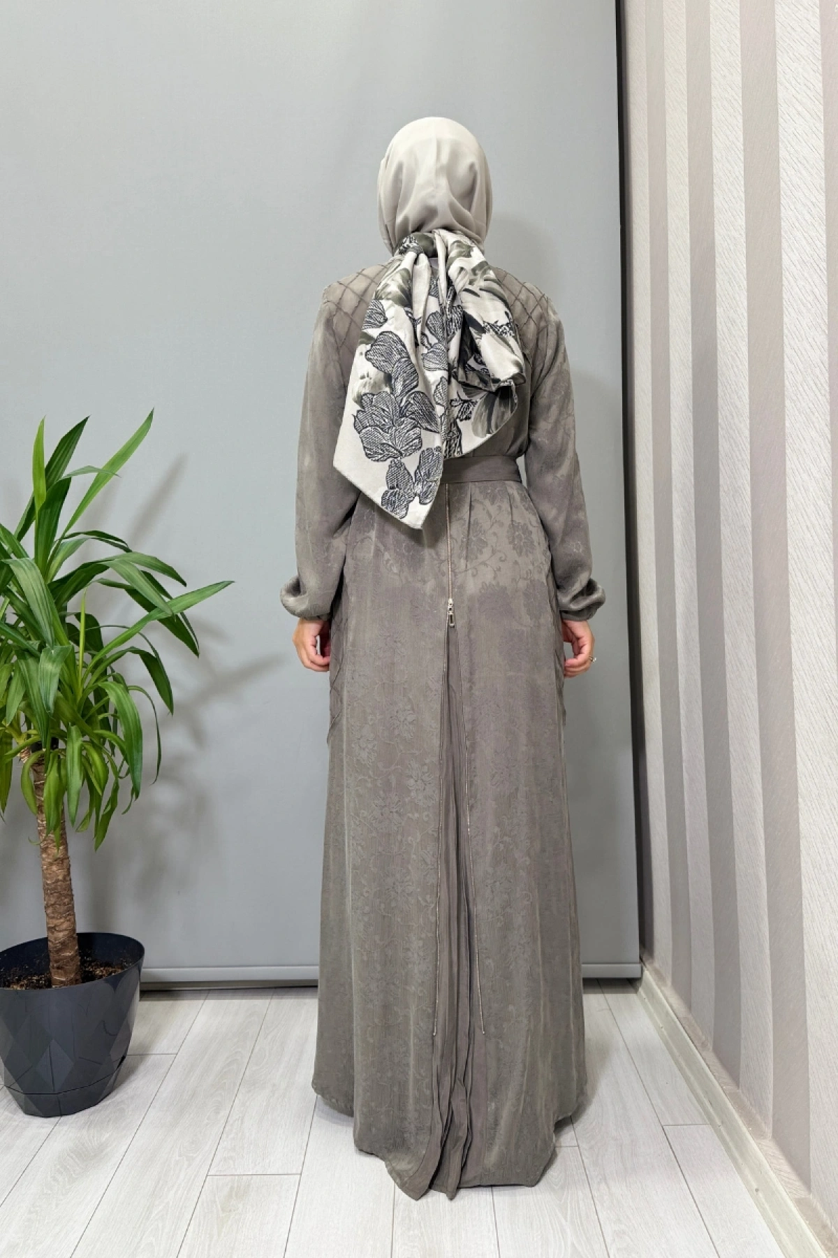 Misswhence Fermuar Detaylı Jakarlı Cupra İpek Elbise Gri 38835