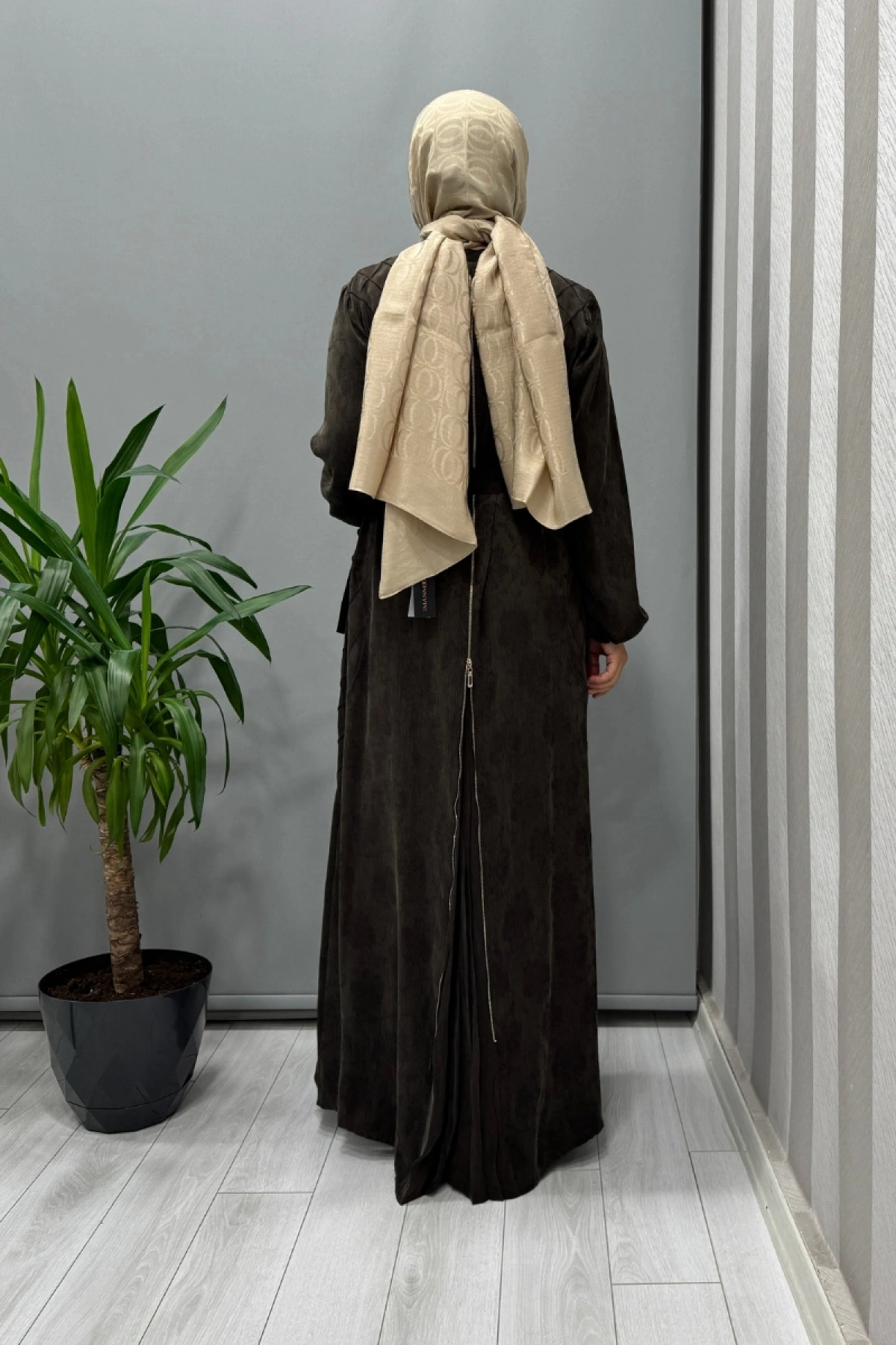 Misswhence Fermuar Detaylı Jakarlı Cupra İpek Elbise Kahve 38835