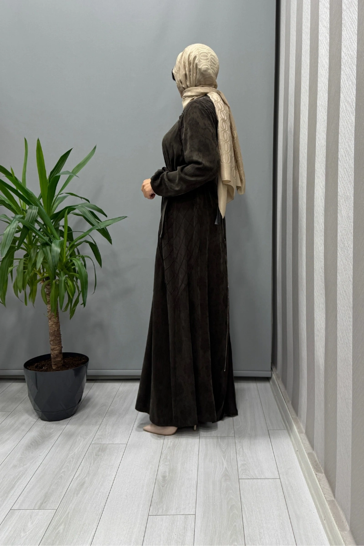 Misswhence Fermuar Detaylı Jakarlı Cupra İpek Elbise Kahve 38835