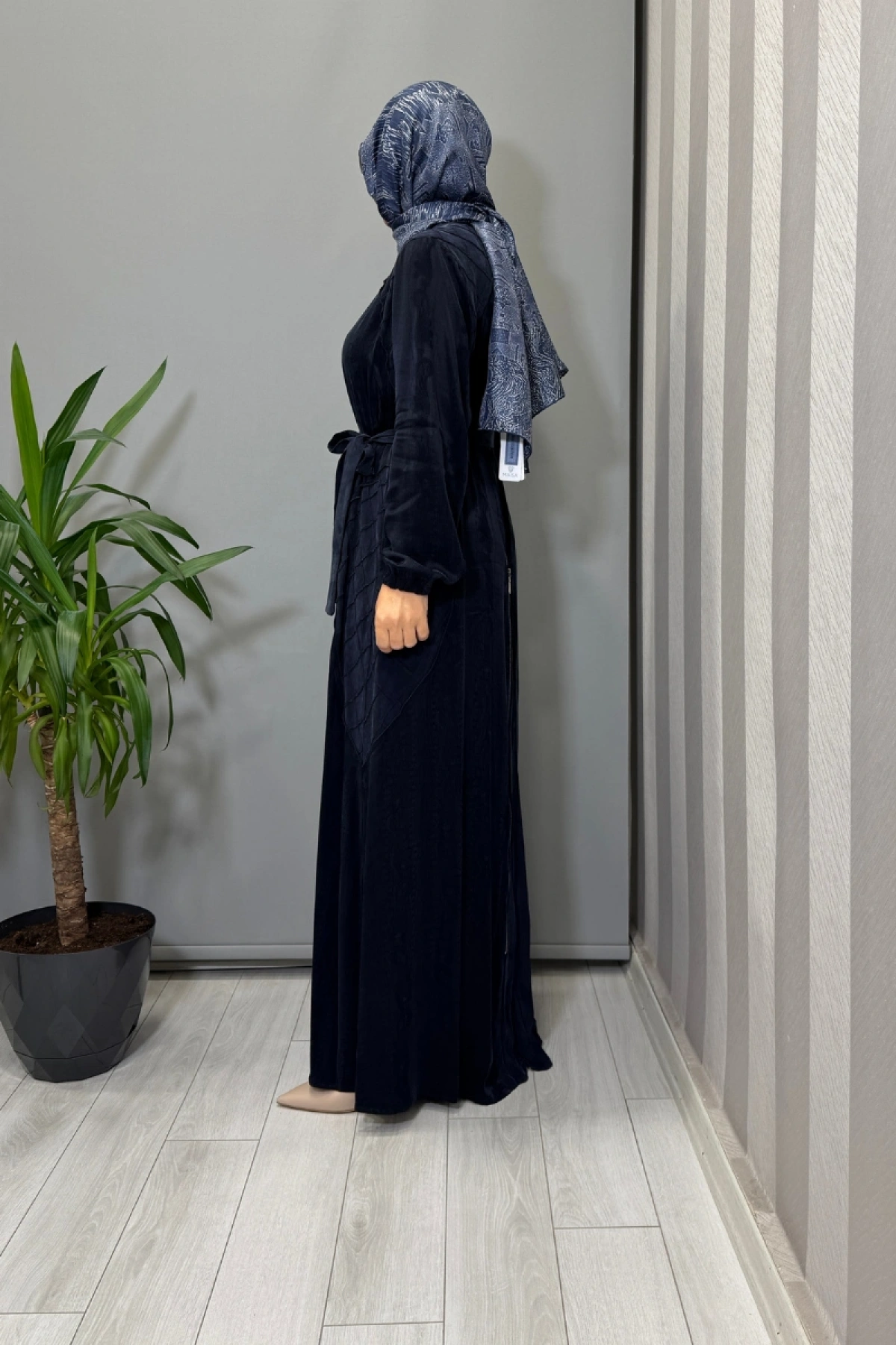 Misswhence Fermuar Detaylı Jakarlı Cupra İpek Elbise Lacivert 38835