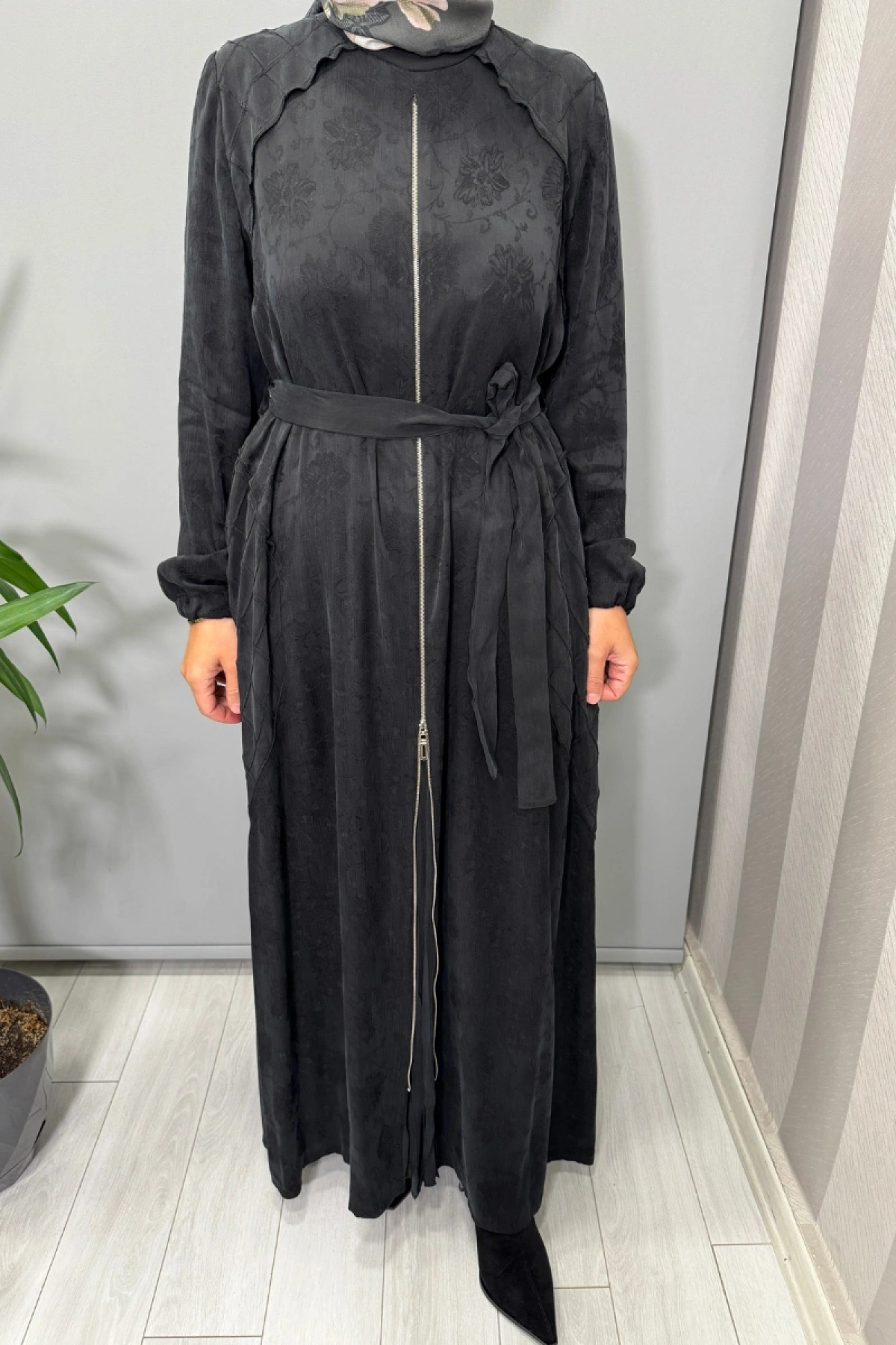 Misswhence Fermuar Detaylı Jakarlı Cupra İpek Elbise Siyah 38835