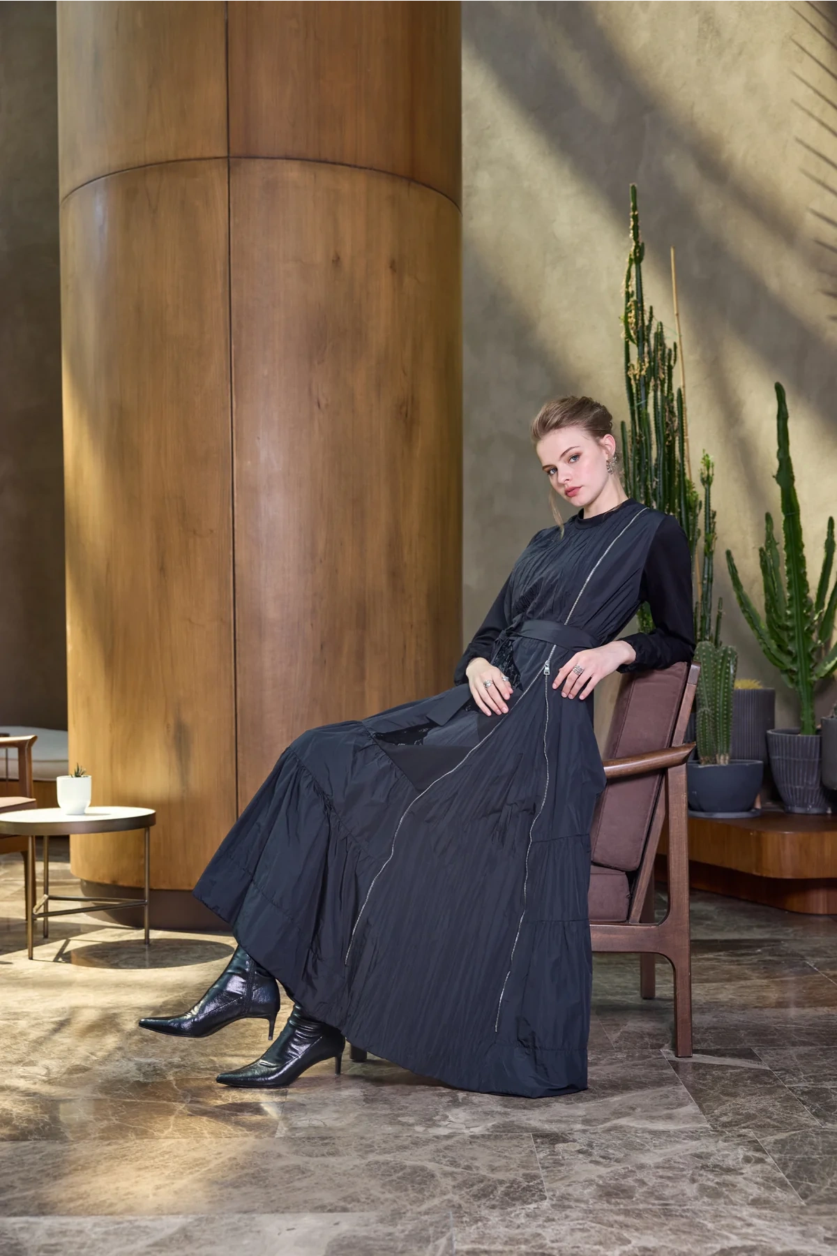 Misswhence Fermuar Detaylı Patchwork Elbise Siyah 38813