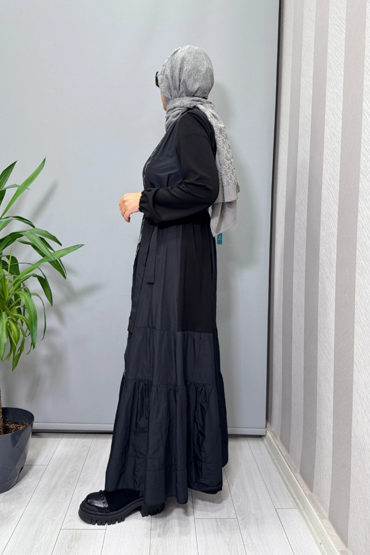 Misswhence Fermuar Detaylı Patchwork Elbise Siyah 38813