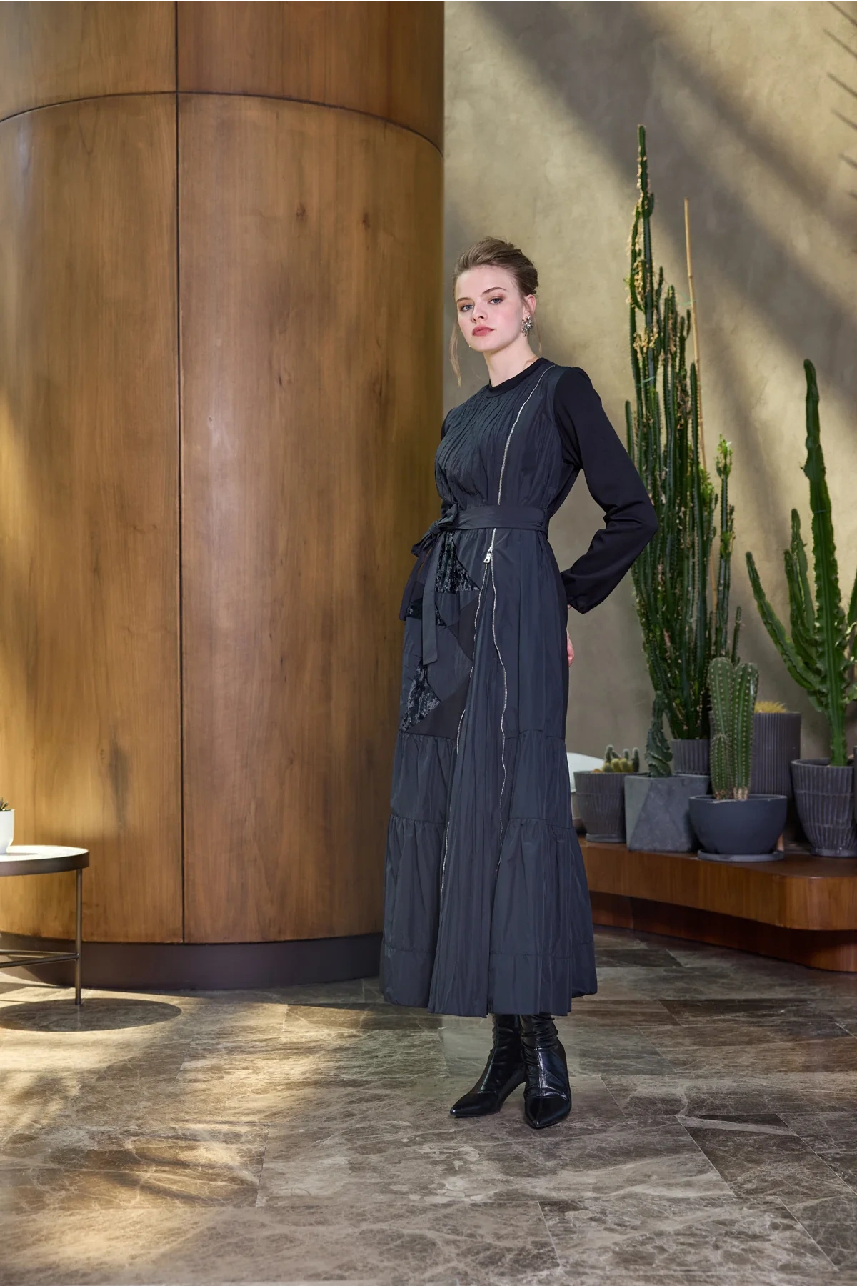 Misswhence Fermuar Detaylı Patchwork Elbise Siyah 38813