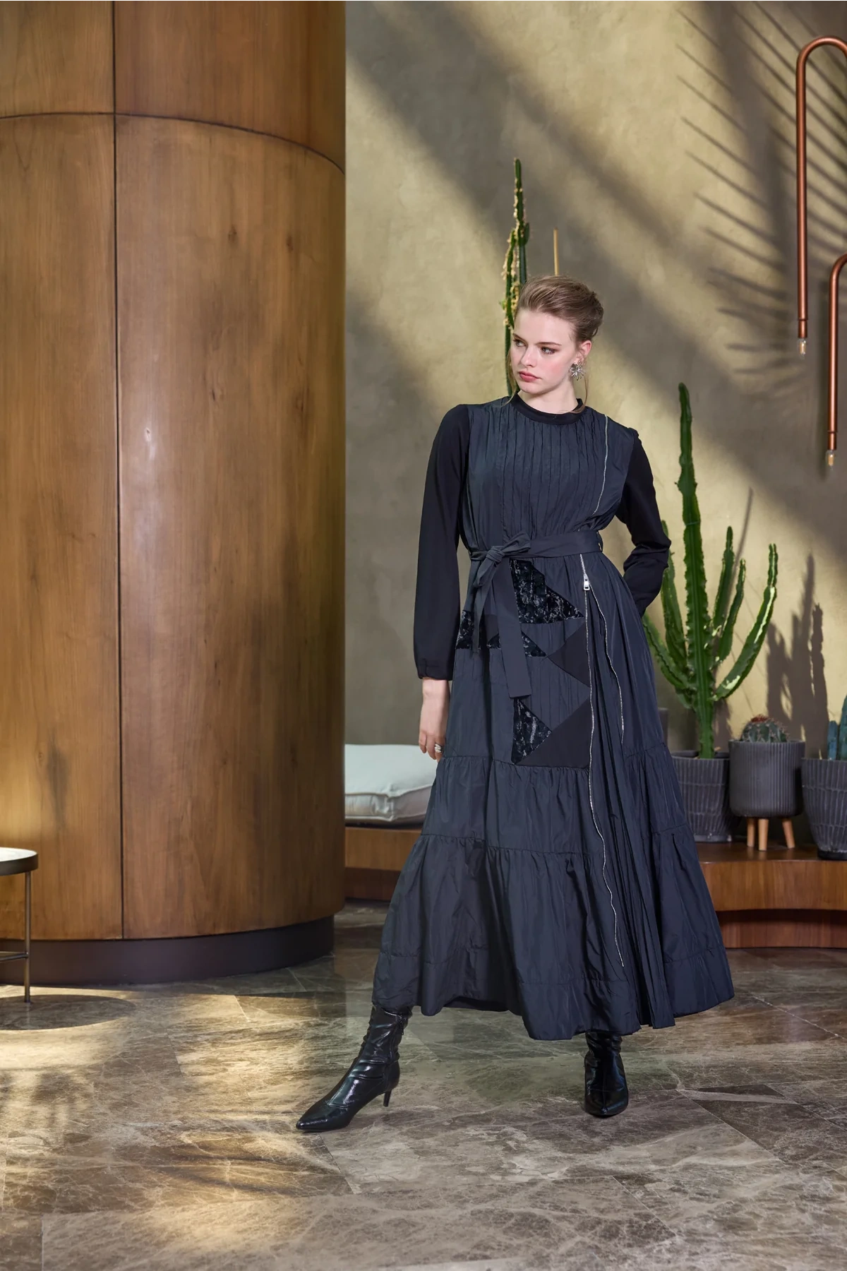 Misswhence Fermuar Detaylı Patchwork Elbise Siyah 38813