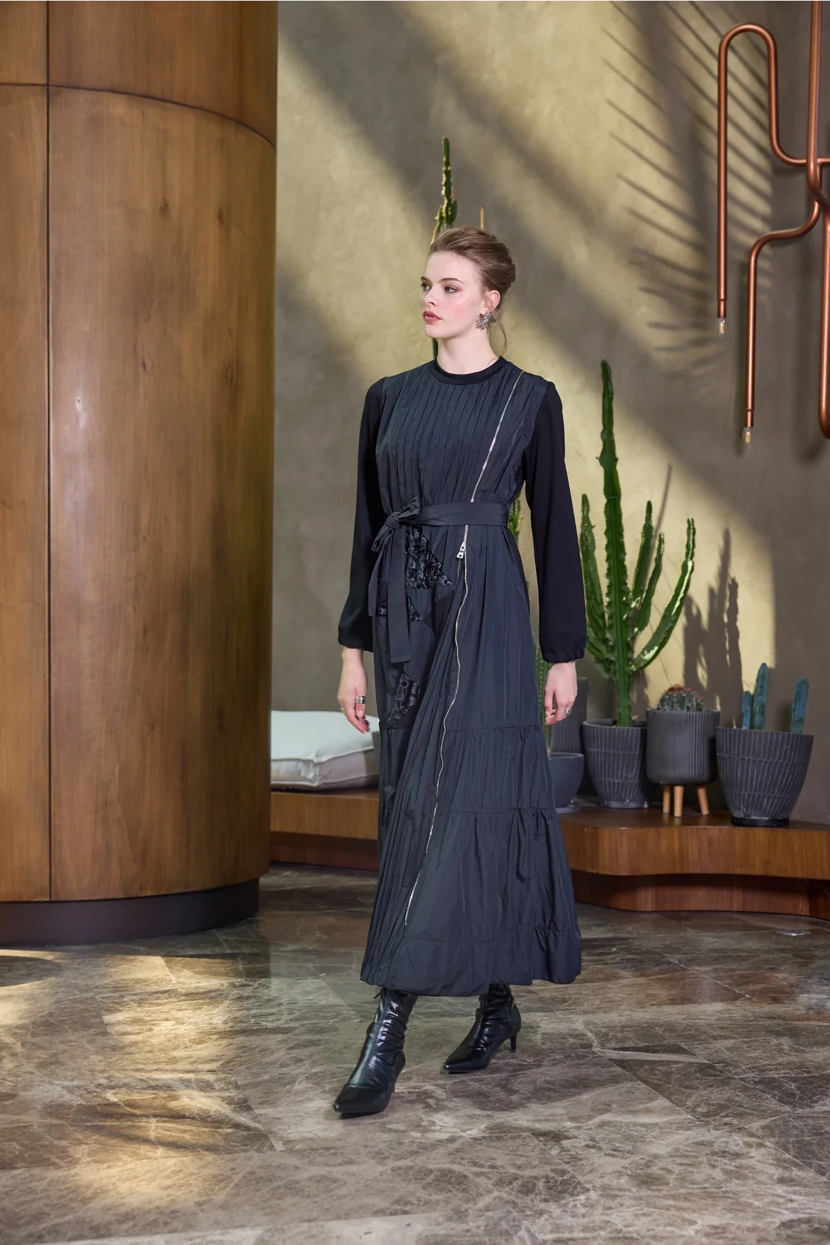 Misswhence Fermuar Detaylı Patchwork Elbise Siyah 38813