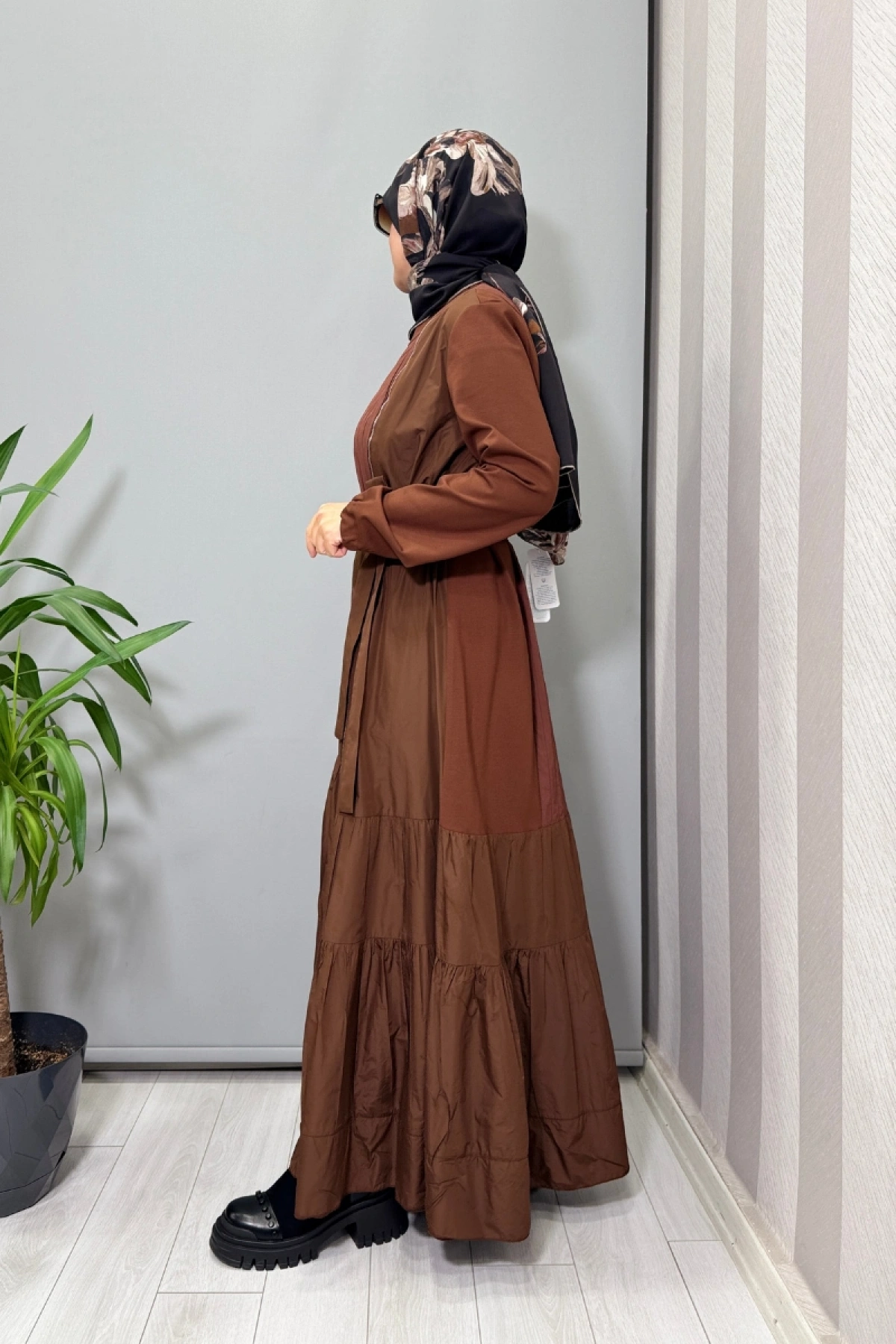 Misswhence Fermuar Detaylı Patchwork Elbise Taba 38813