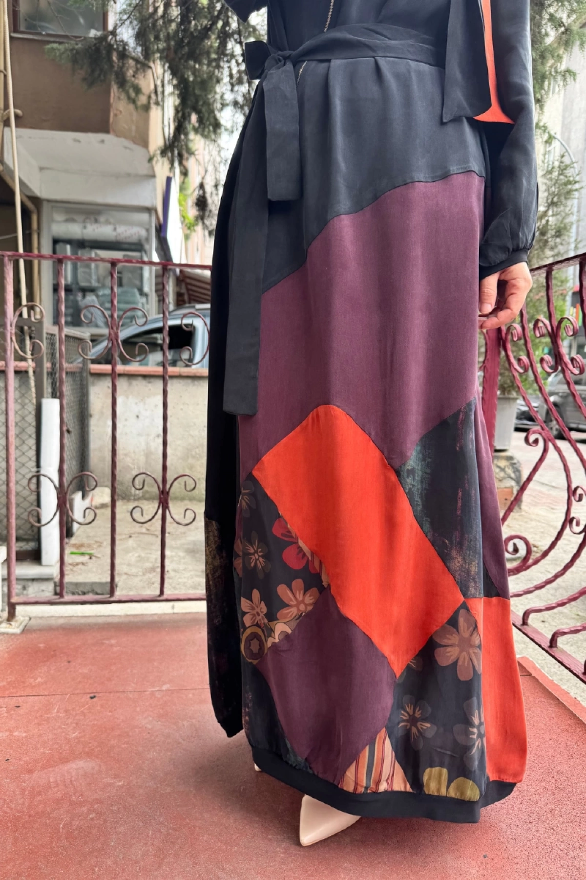 MissWhence Fermuar Detaylı Patchwork İpek Elbise Siyah 36831
