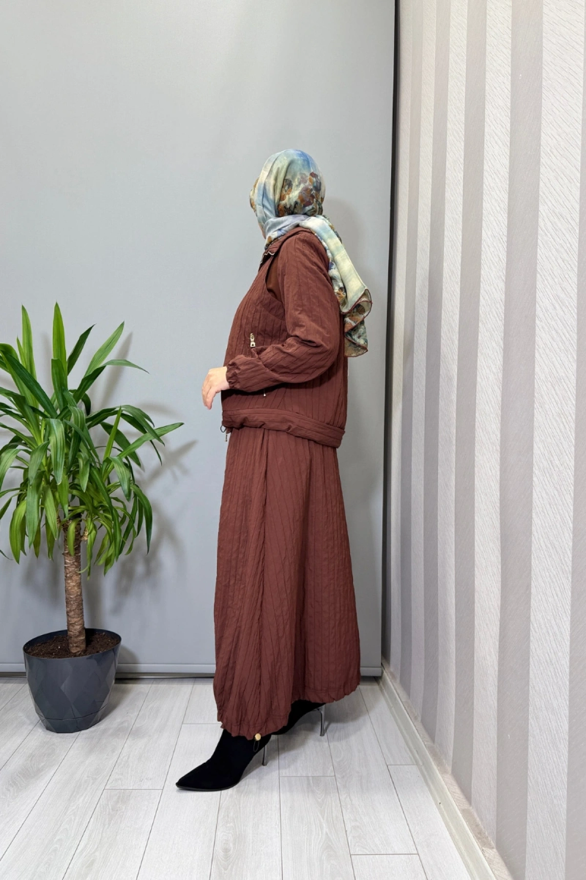 Misswhence Fermuar Detaylı Tafta Ceket Etek Takım Kiremit 38216