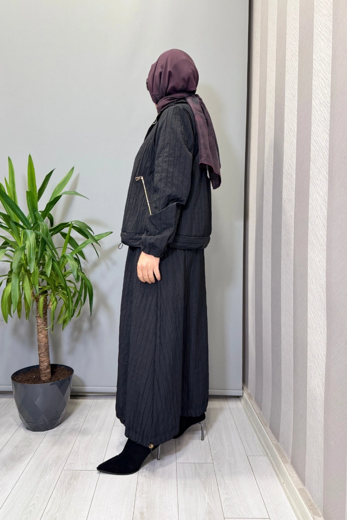 Misswhence Fermuar Detaylı Tafta Ceket Etek Takım Siyah 38216