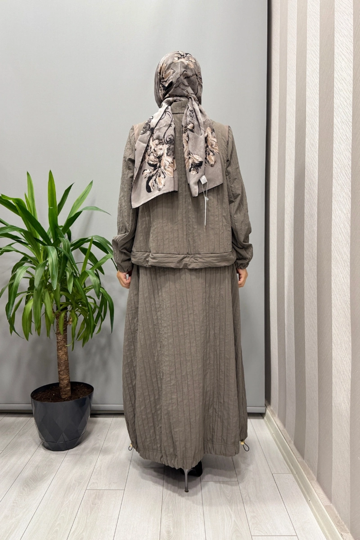 Misswhence Fermuar Detaylı Tafta Ceket Etek Takım Vizon 38216