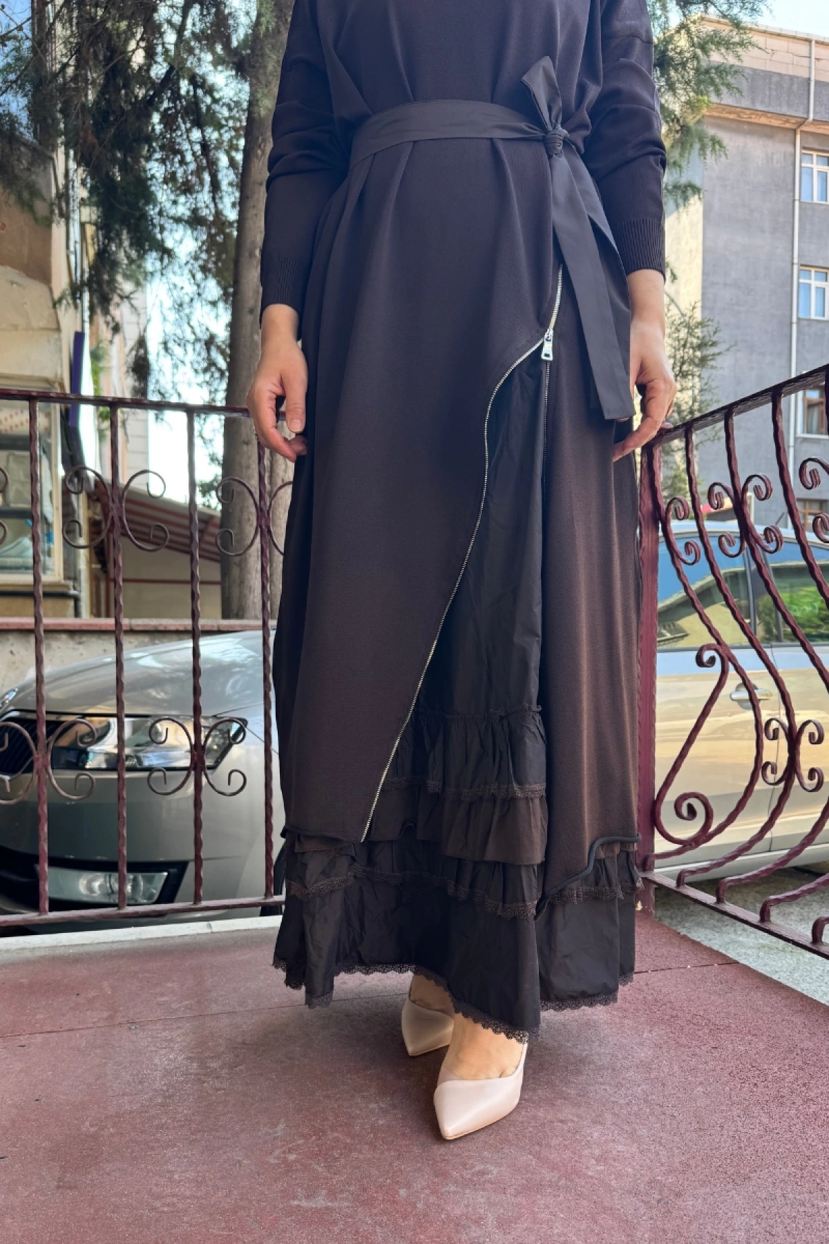 MissWhence Fermuar Detaylı Triko İkili Elbise Kahve 36834