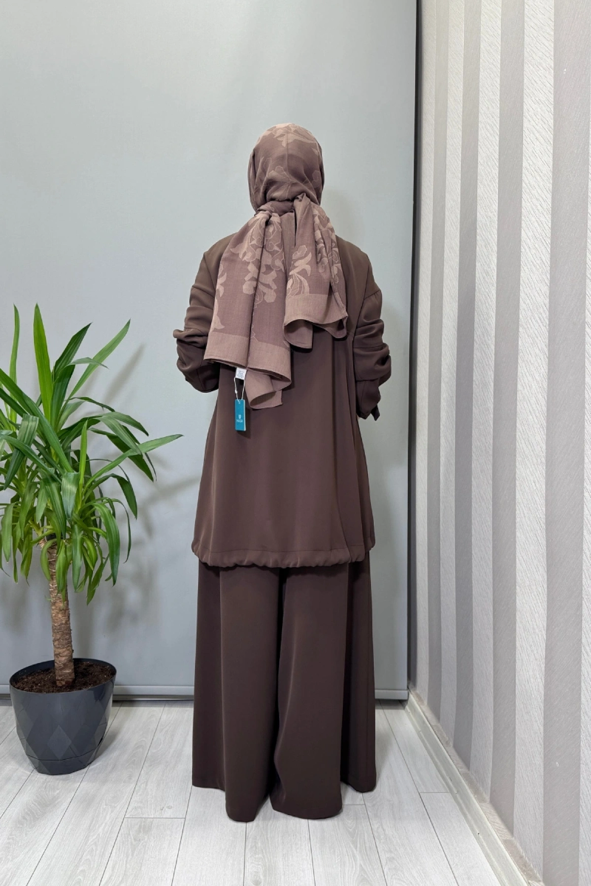 Misswhence Fermuar Yakalı Tunik Pantolon Takım Kahve 38008