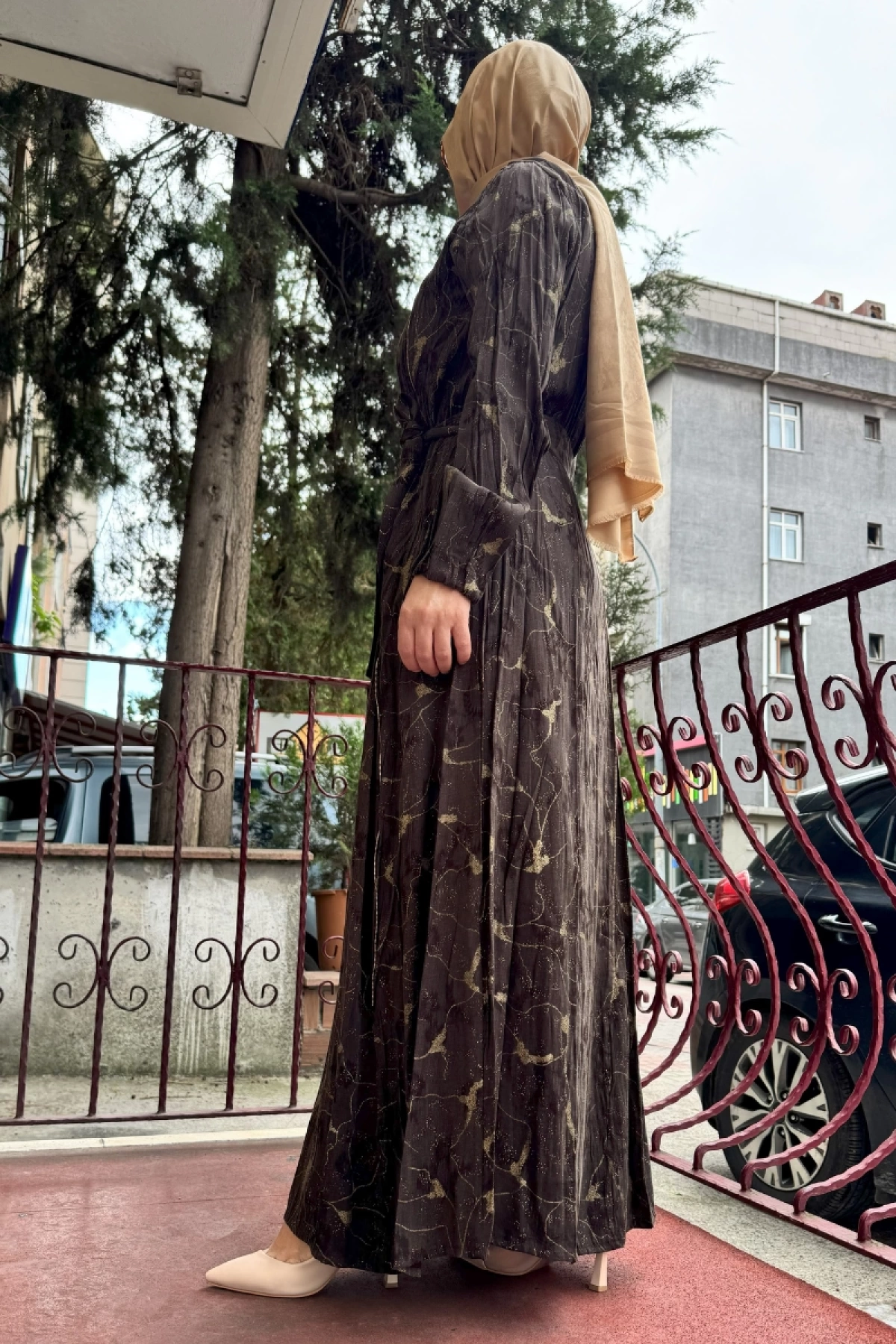 MissWhence Fermuarlı İpek Elbise Kahve 36802