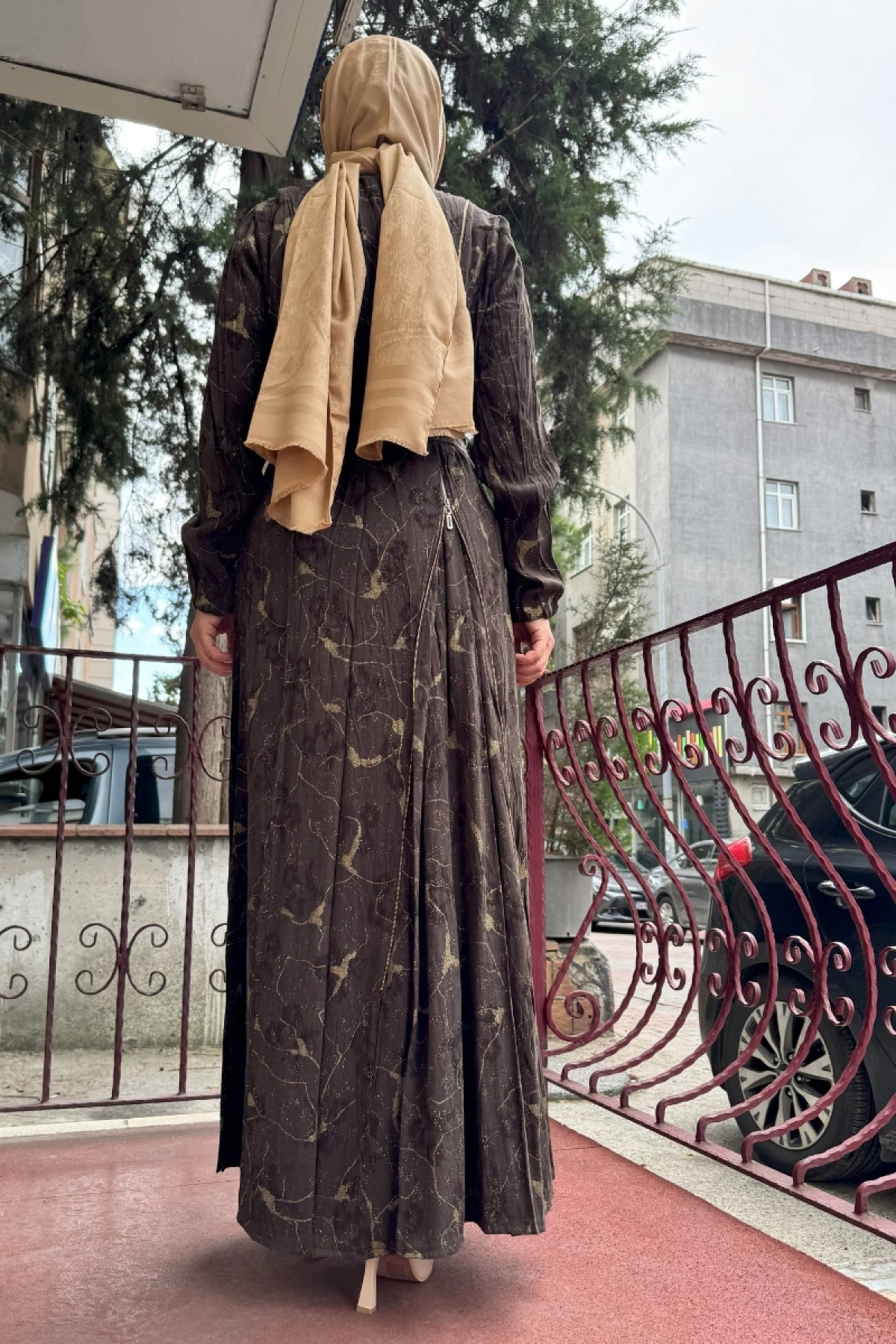 MissWhence Fermuarlı İpek Elbise Kahve 36802