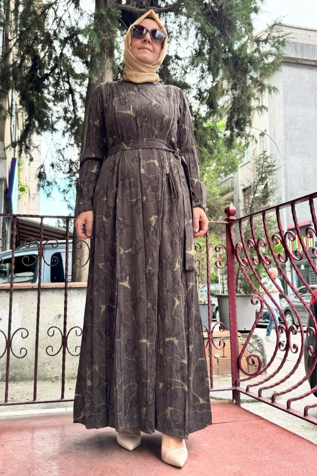 MissWhence Fermuarlı İpek Elbise Kahve 36802