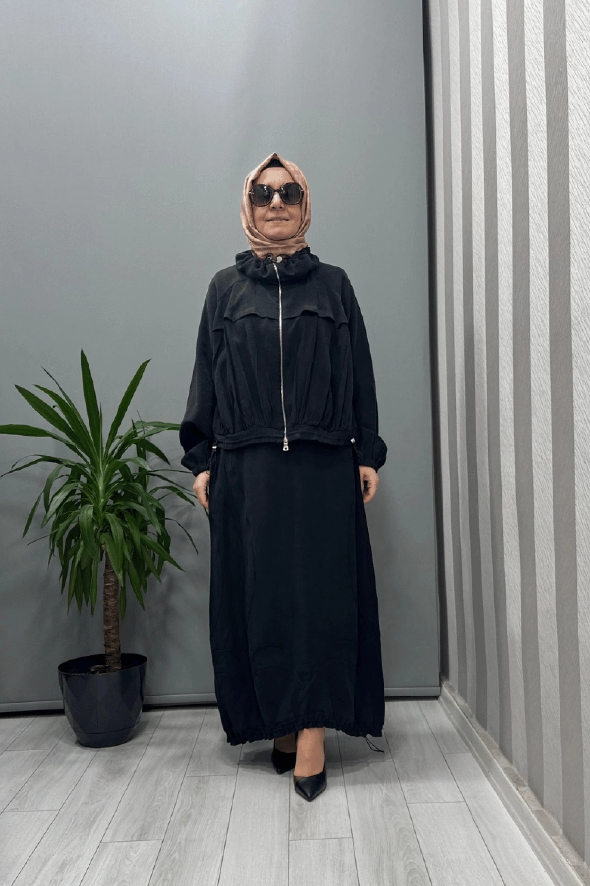 Misswhence Zippered Silk Linen Set Black 37200