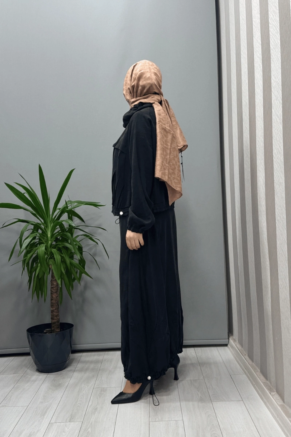 Misswhence Zippered Silk Linen Set Black 37200