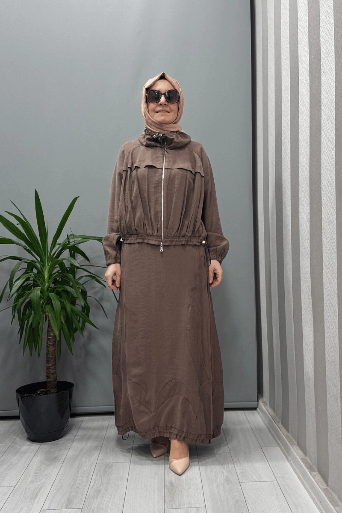 Misswhence Fermuarlı İpek Keten Takım Vizon 37200