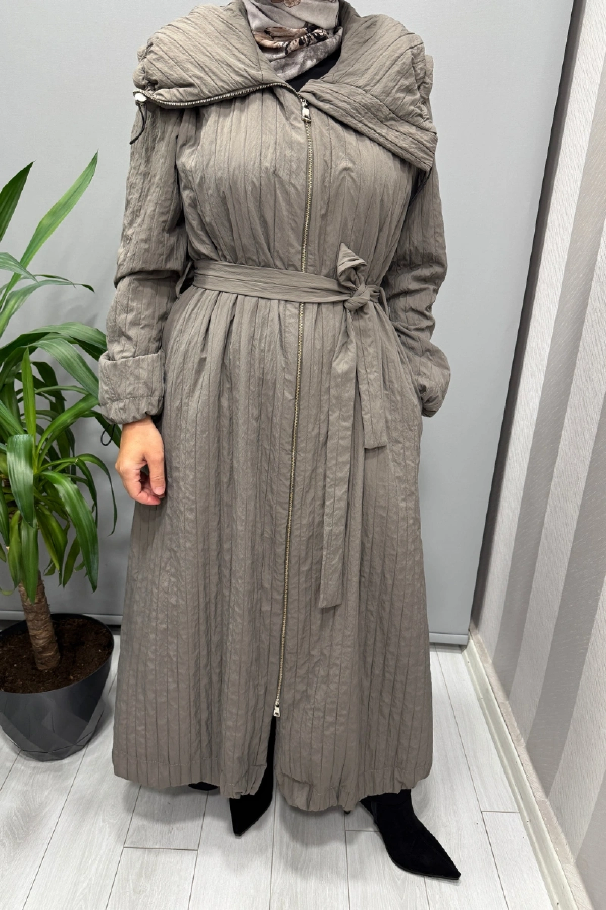 Misswhence Fermuarlı Tafta Pardesü Vizon 38508