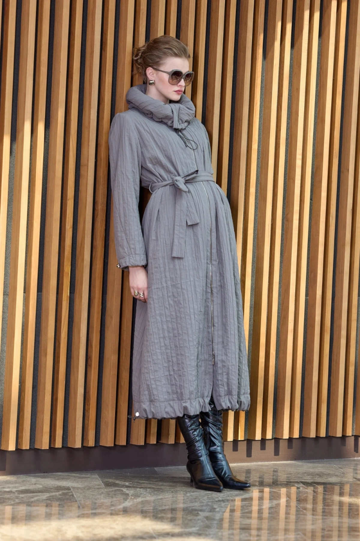 Misswhence Fermuarlı Tafta Pardesü Vizon 38508