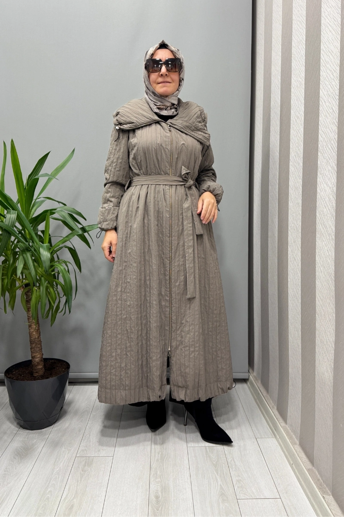 Misswhence Fermuarlı Tafta Pardesü Vizon 38508