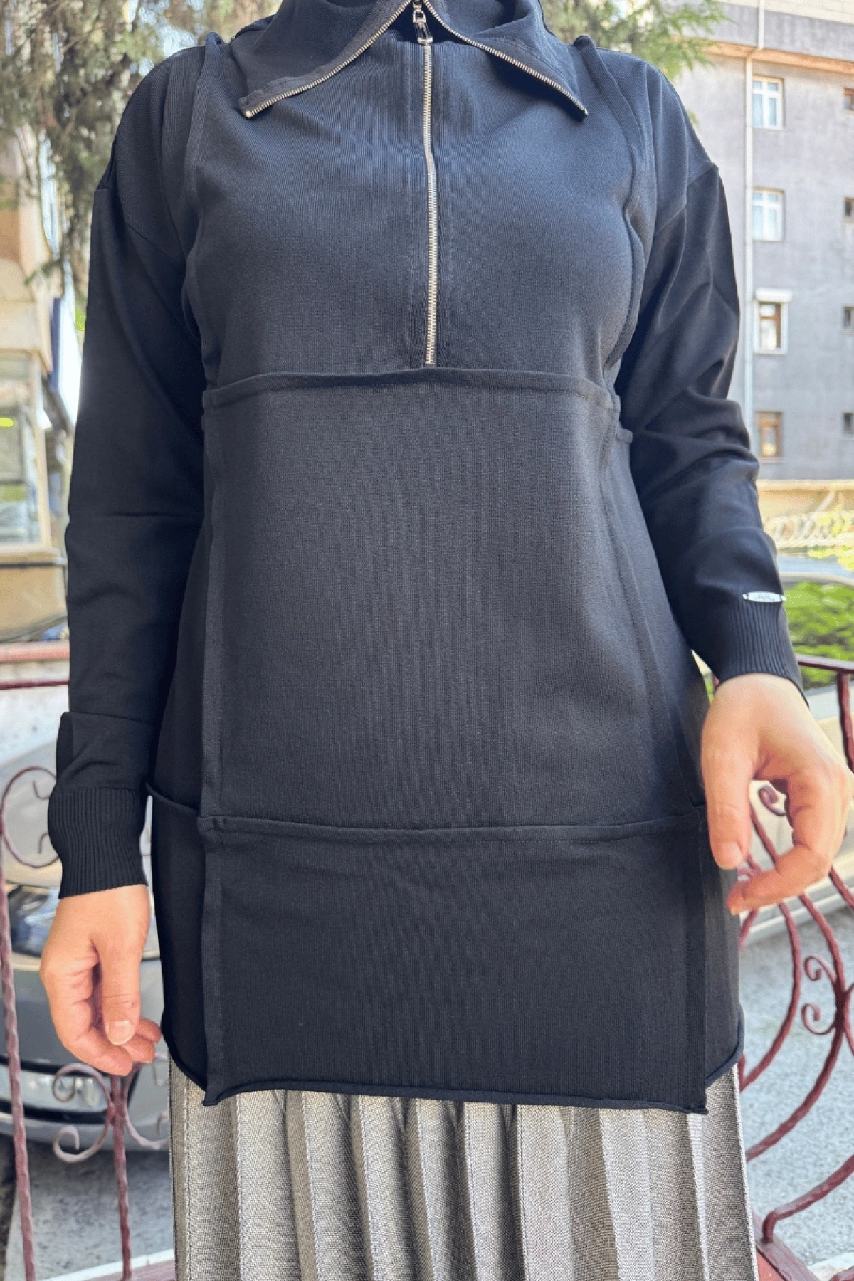 MissWhence Zippered Knit Tunic Black 36013