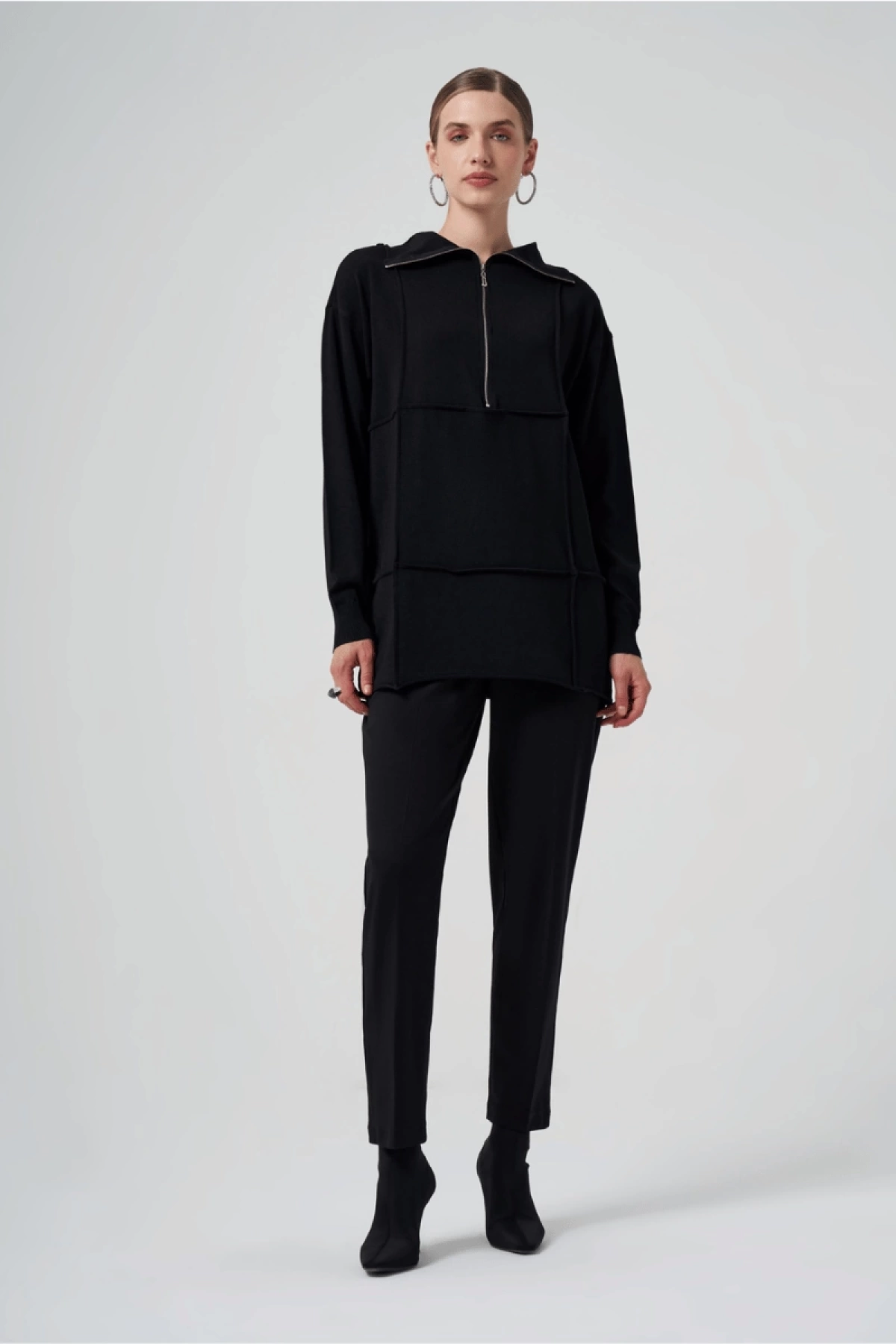 MissWhence Zippered Knit Tunic Black 36013