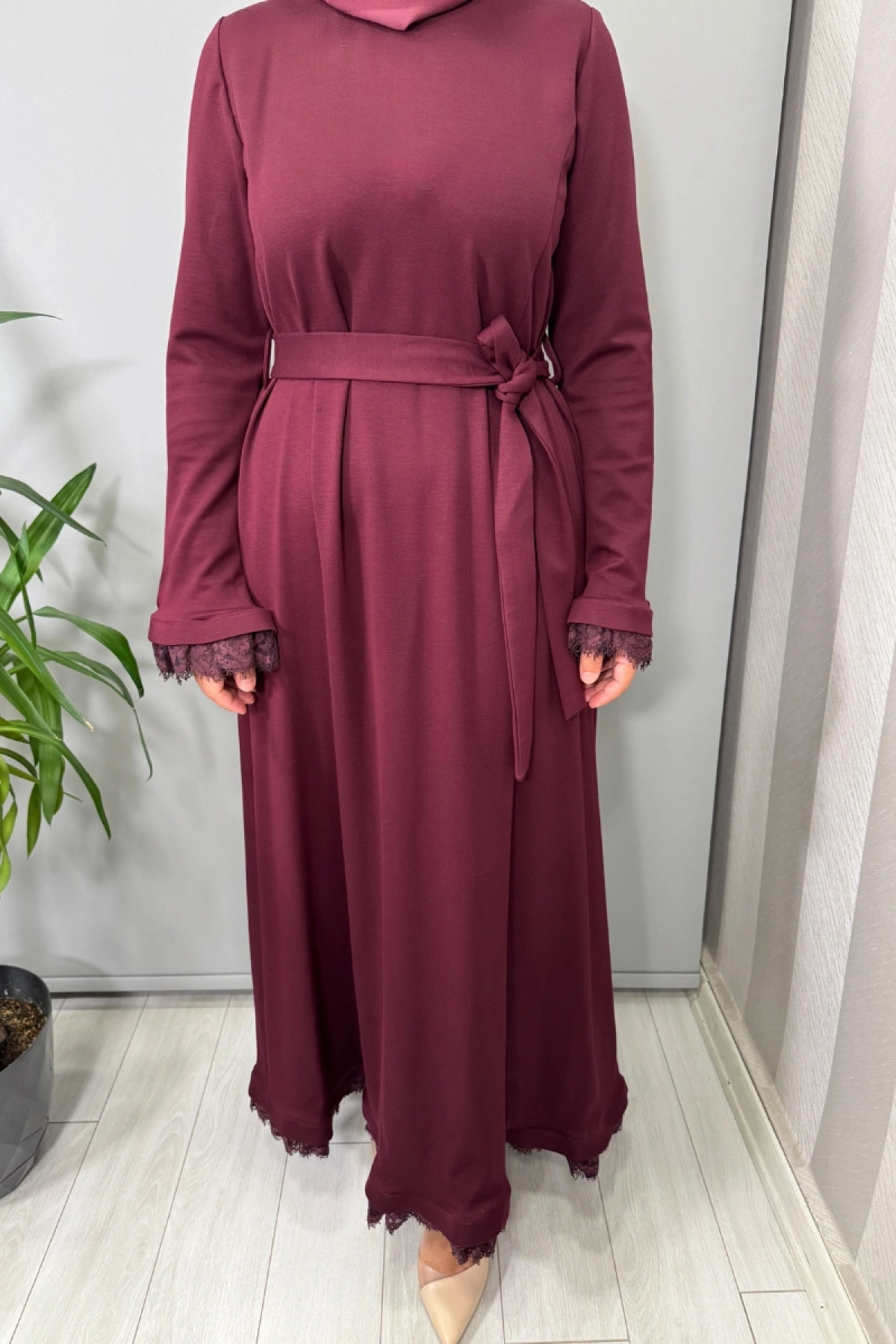 Misswhence Güpür Detaylı Elbise Bordo 38823